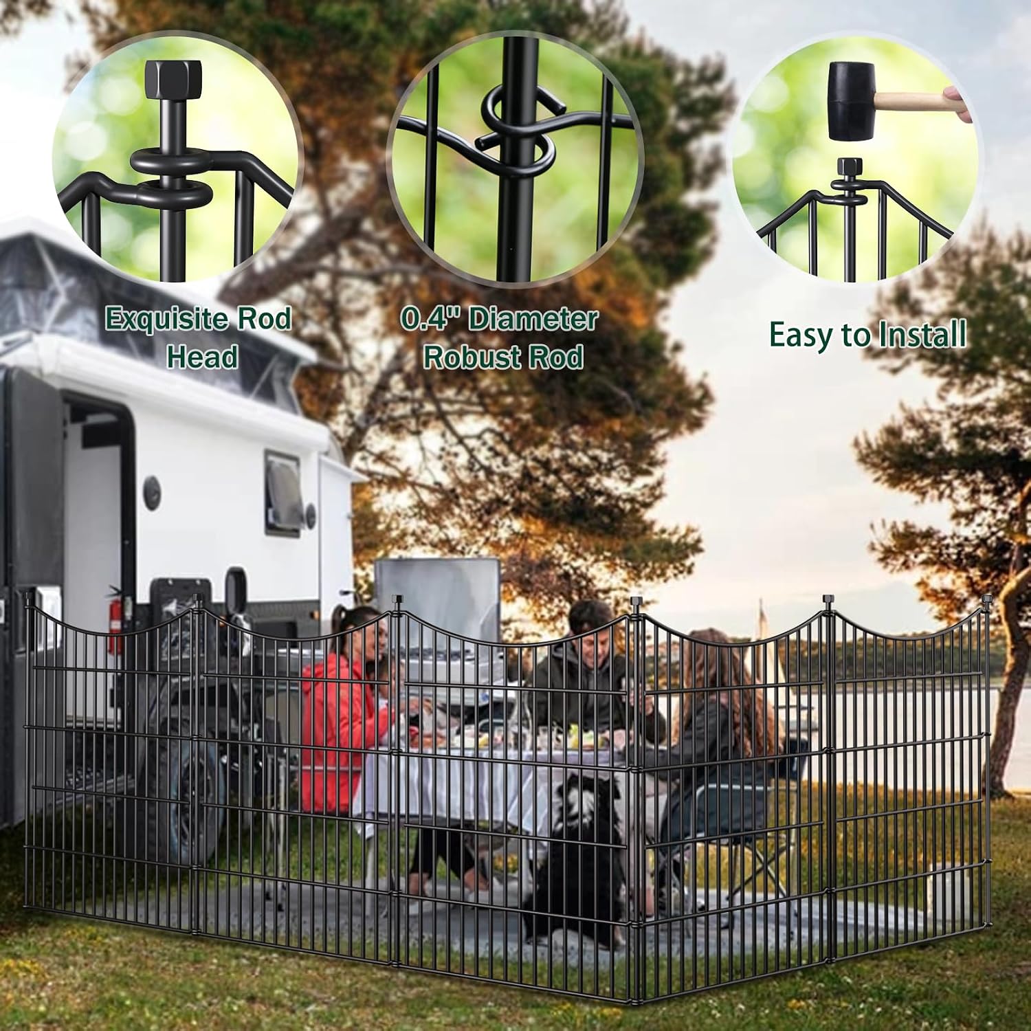 No Dig Dog Fence Outdoor for Yard with Gate. 32 in(H) X 35.4 ft(L) | 15 Panels Decorative Garden Fence Animal Barrier. Rustproof Metal Wire Garden Edging and Borders. Temporary Fencing Stakes