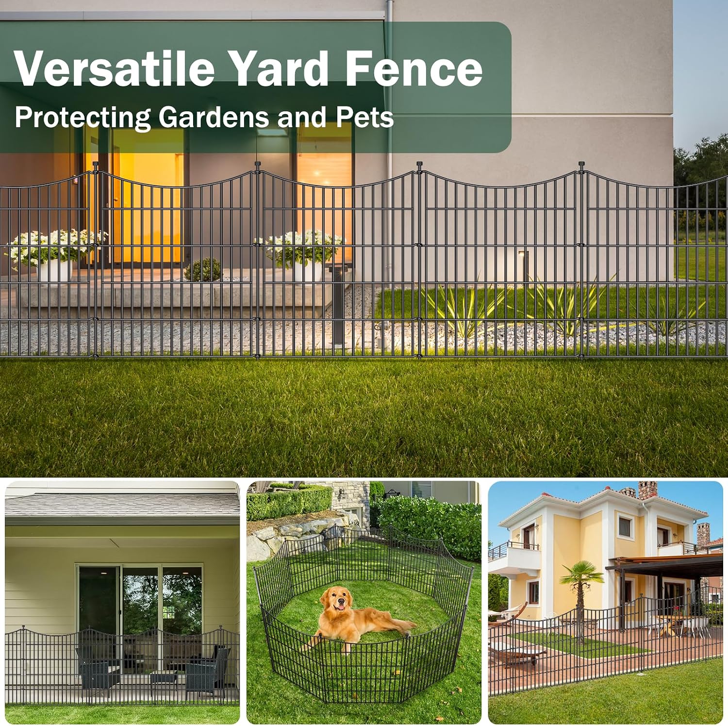 No Dig Dog Fence Outdoor for Yard with Gate. 32 in(H) X 35.4 ft(L) | 15 Panels Decorative Garden Fence Animal Barrier. Rustproof Metal Wire Garden Edging and Borders. Temporary Fencing Stakes