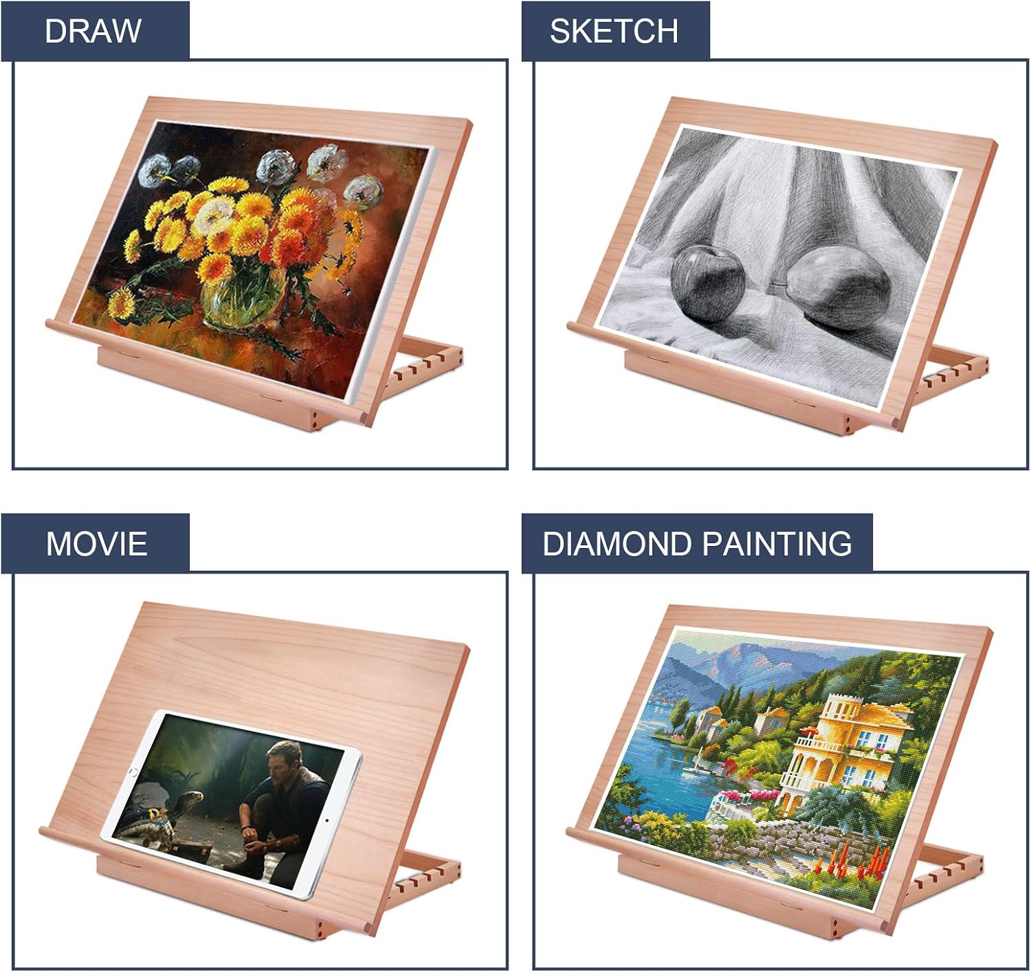 Miratuso Large Drawing & Sketching Board. Art Tabletop Easel Painting Easel | 24.8 L x 16.5 W (A2). 6 Adjustable Angles. Foldable. Portable Multiple Use. Gift for Artists. Children. Beginners & Student