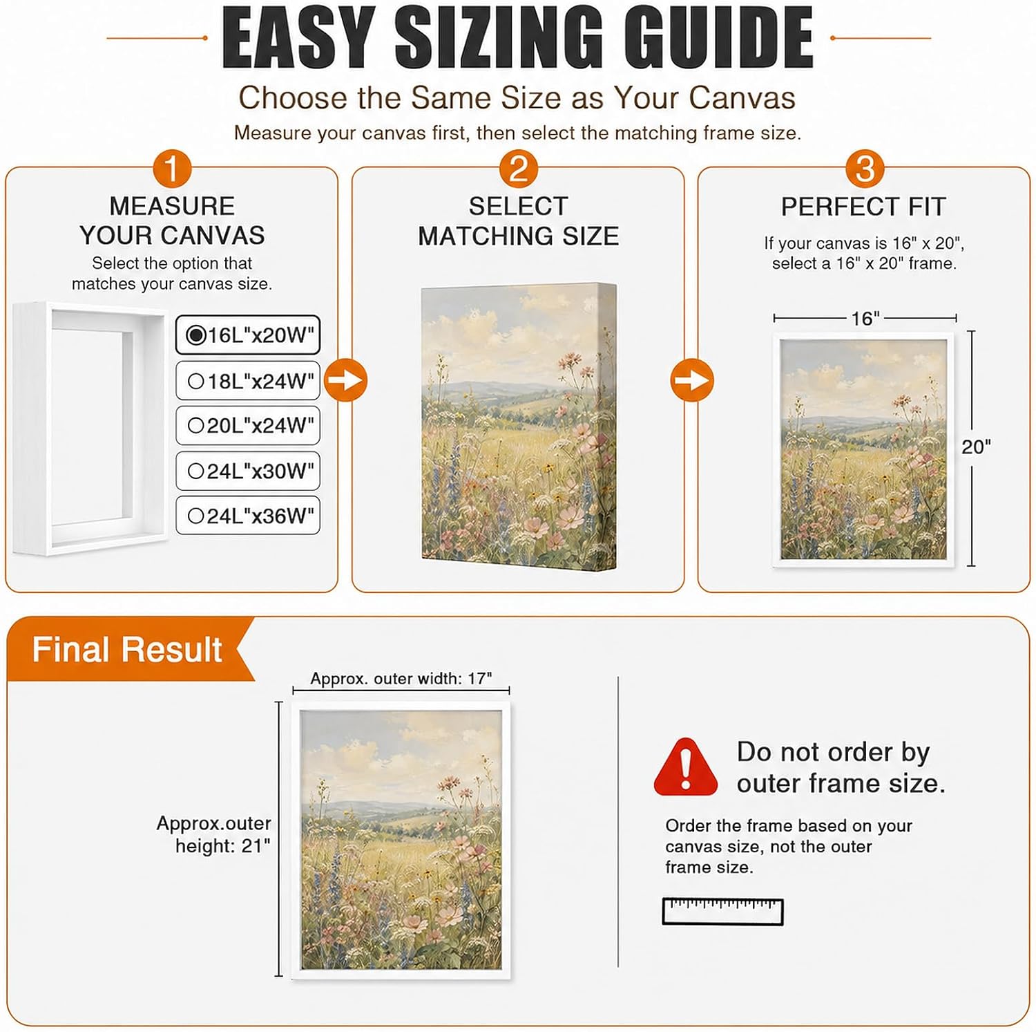 Amazon.com - Sunwes Canvas Floater Frame for 1–1.25Deep Gallery Wrapped Canvas. Wood-Look Floating Frame Wall Artwork for Oil Paintings. Gallery Bedroom. Living Room. Studio. Made in USA(White.20x30)