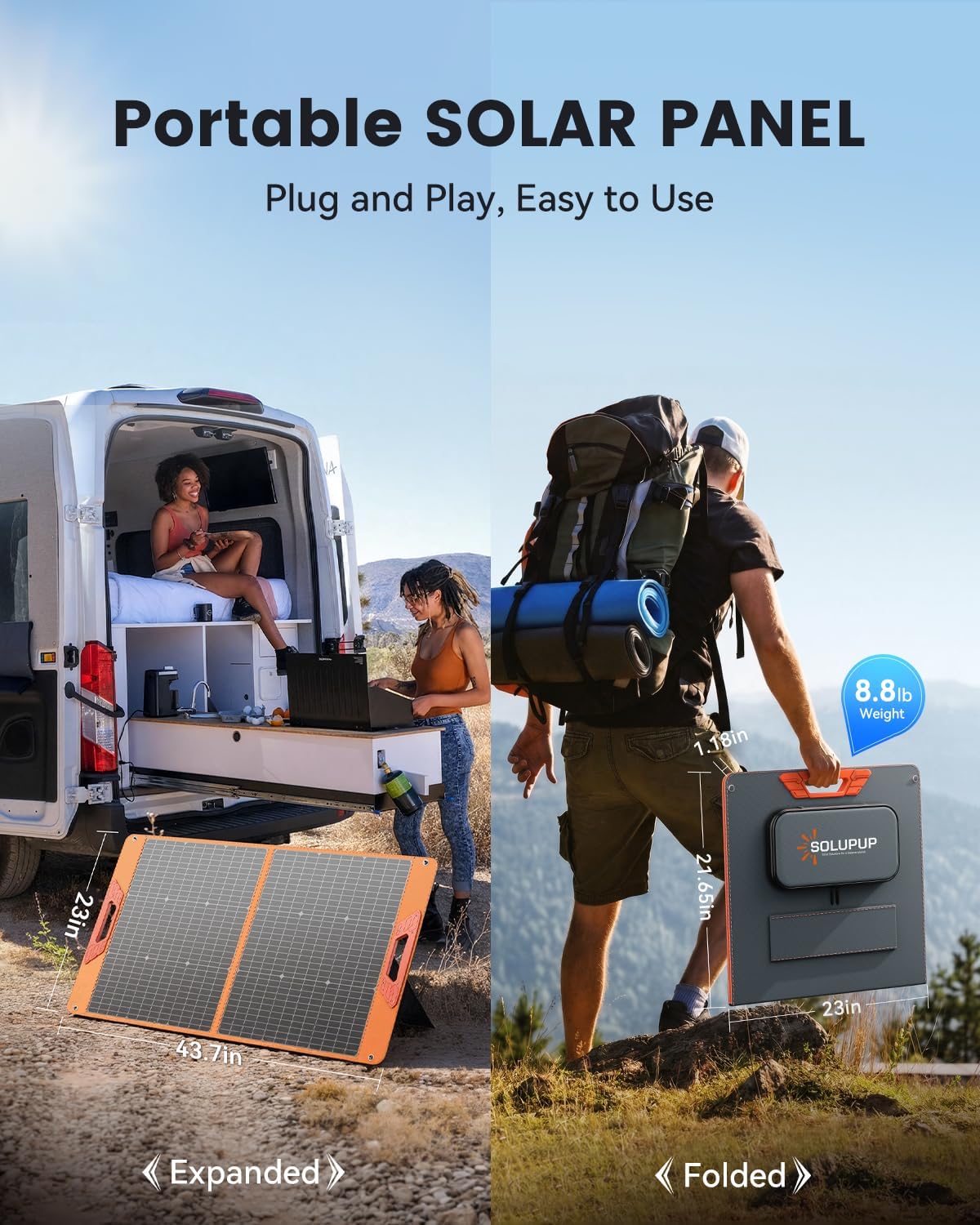 SOLUPUP 100W Portable Solar Panel for Power Station. 23.5% High Efficiency Foldable Solar Charger with DC/XT60/Anderson Cable. QC3.0 USB Outputs. IP65 Waterproof for Outdoor Camping RV Off-Grid