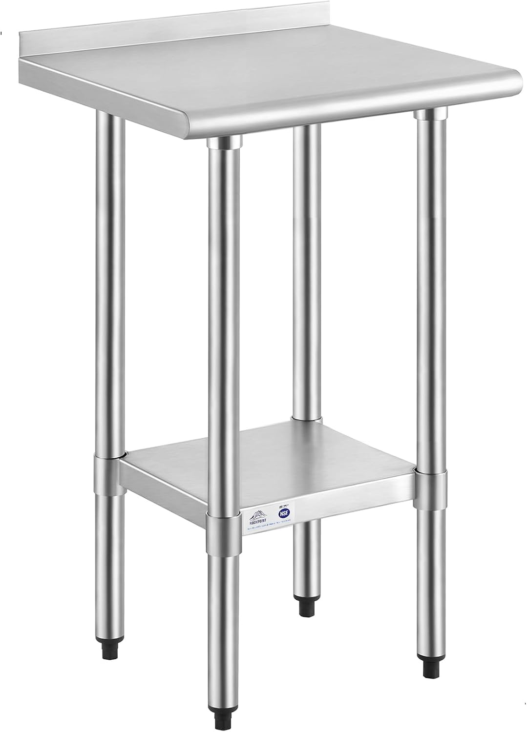 ROCKPOINT Stainless Steel Table for Prep & Work with Backsplash 18x24 Inches. NSF Metal Commercial Kitchen Heavy Duty Table with Adjustable Under Shelf and Table Foot for Restaurant. Home and Hotel
