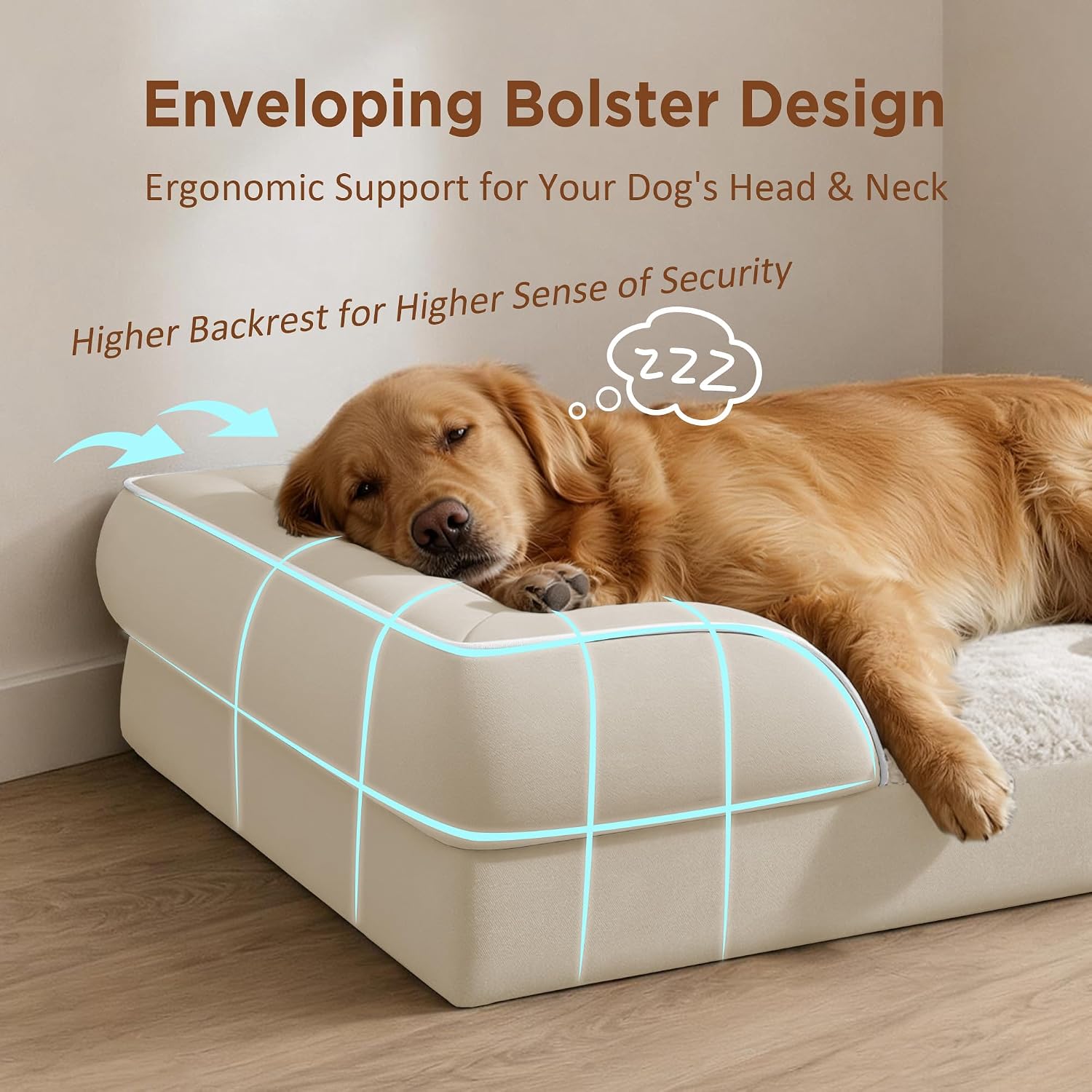 Comfort Expression Waterproof Orthopedic Dog Bed for Medium Size Dog | Supportive Egg Crate Foam Medium Pet Bed with Removable Bolsters. Dog Couch with Washable Cover & Non-Slip Bottom. 30x20 Inch