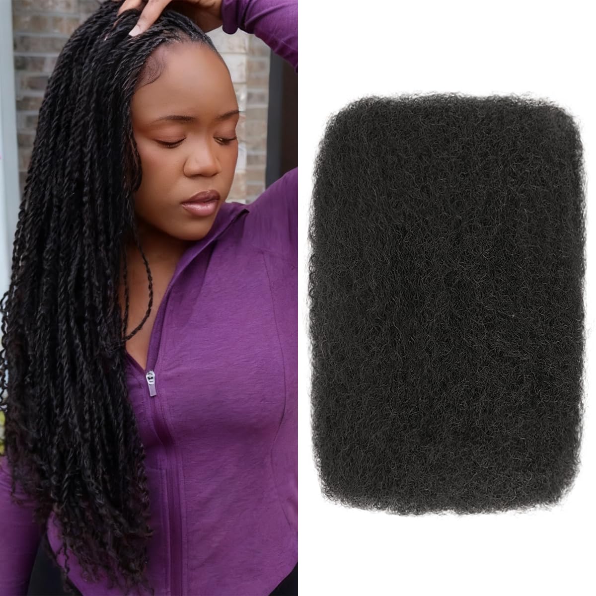 Afro Kinkys Bulk Human Hair 2 Bundles 22 Inch 50g/Pack - Afro Kinky-Curly Human Hair Bulk For Mini Twist. Dreadlocks Extensions. Locs Repair & Braiding. 100% Human Hair Natural Black.