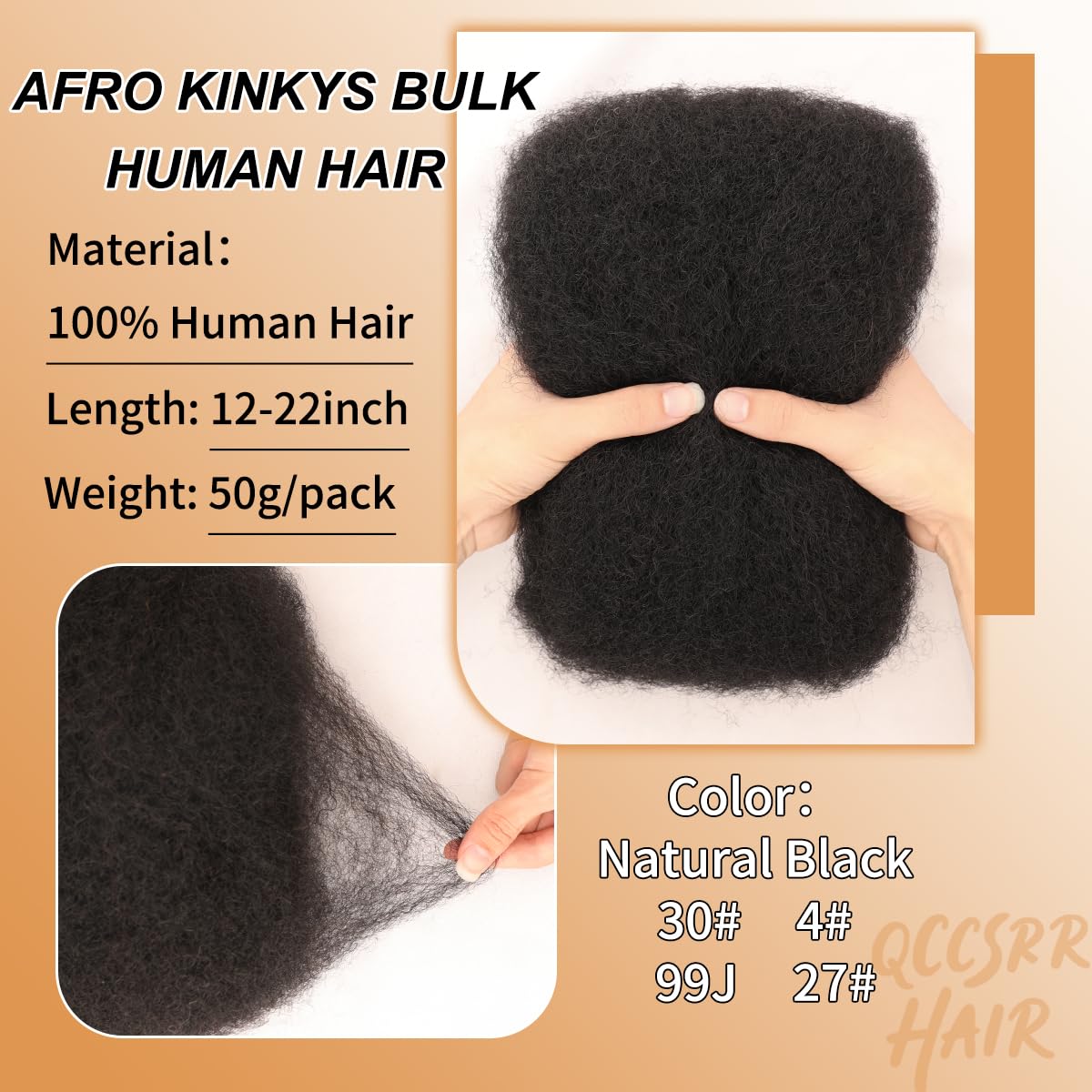 Afro Kinkys Bulk Human Hair 2 Bundles 22 Inch 50g/Pack - Afro Kinky-Curly Human Hair Bulk For Mini Twist. Dreadlocks Extensions. Locs Repair & Braiding. 100% Human Hair Natural Black.