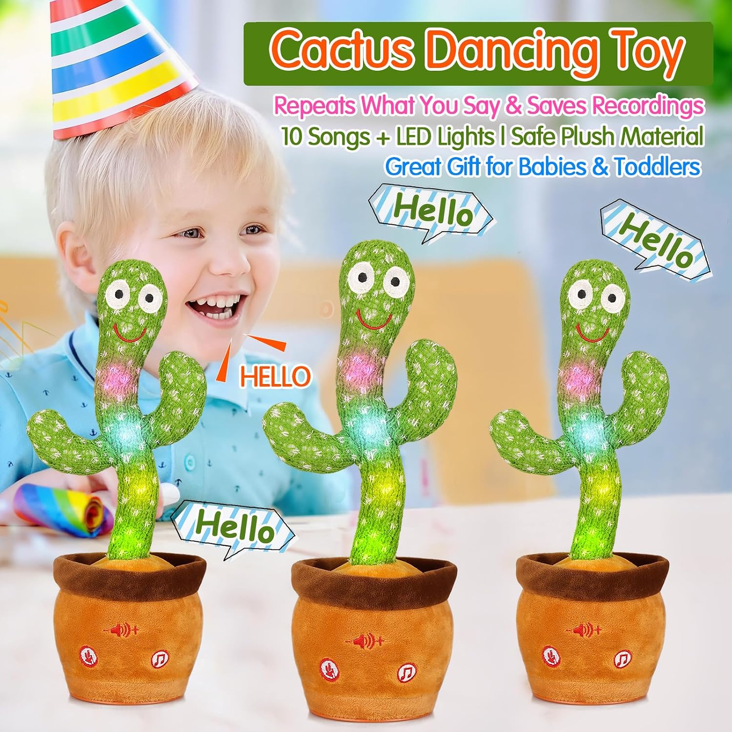 Emoin Talking Cactus Toy. Interactive Toys Dancing Cactus Toy Mimicking Repeating What You Say. Toddler Infant Baby Toys Gifts for 6 7 8 9 10 Month Old Baby Toys for 1 2 3 Year Old Boy Girl | Mimicking Repeating What You Say. Toddler Infant Baby Toy Gift for 1-3 Year Old Boys Girls