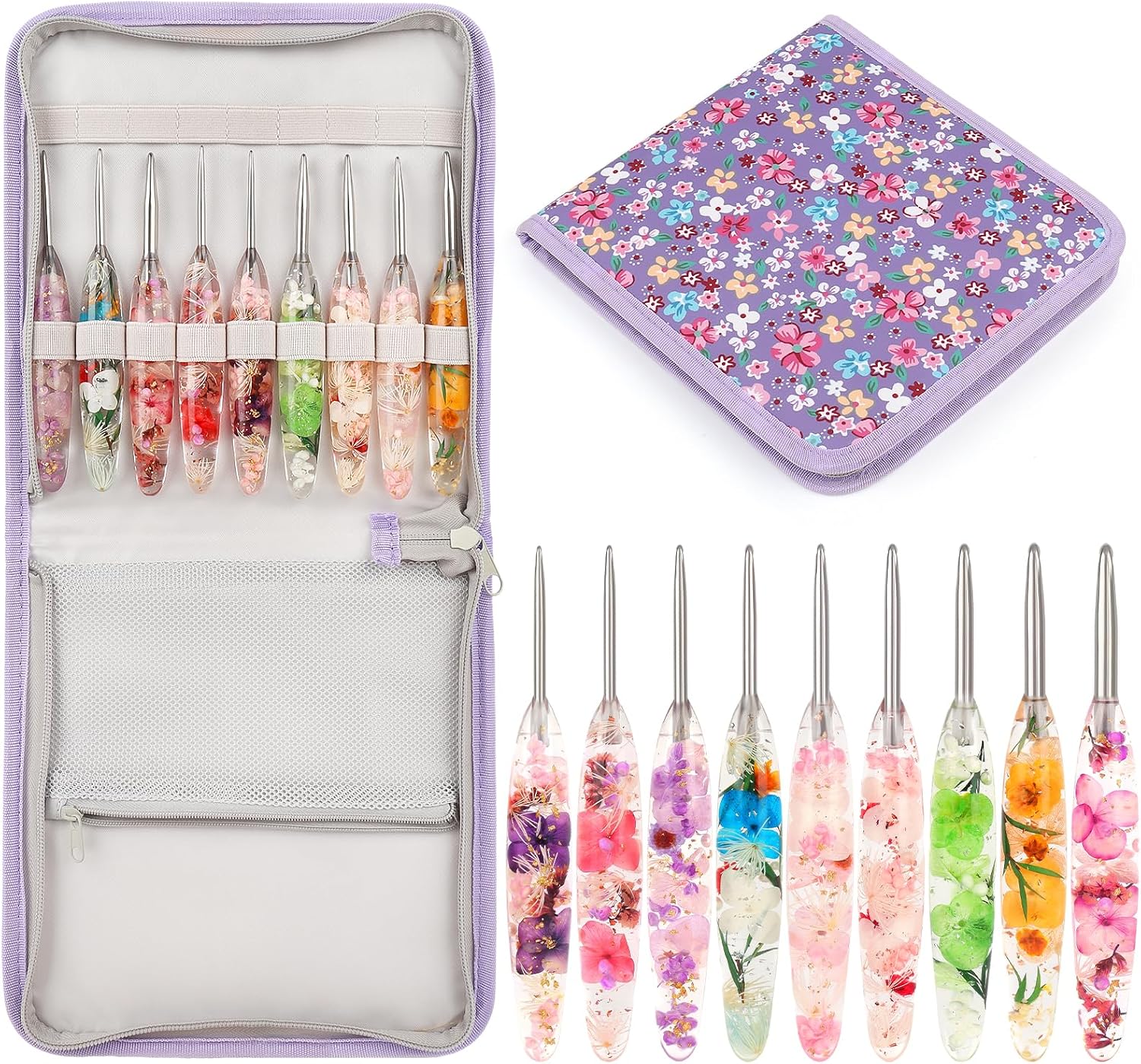 Coopay Floral Crochet Hook Set. 9Pcs Crochet Hooks with Case (2.5mm-6.5mm) | Soft Grips Crochet Needles- Smooth & Ergonomic. Great for Crocheting Blankets. Dolls. Shawls. Hats. Scarves(C-K)