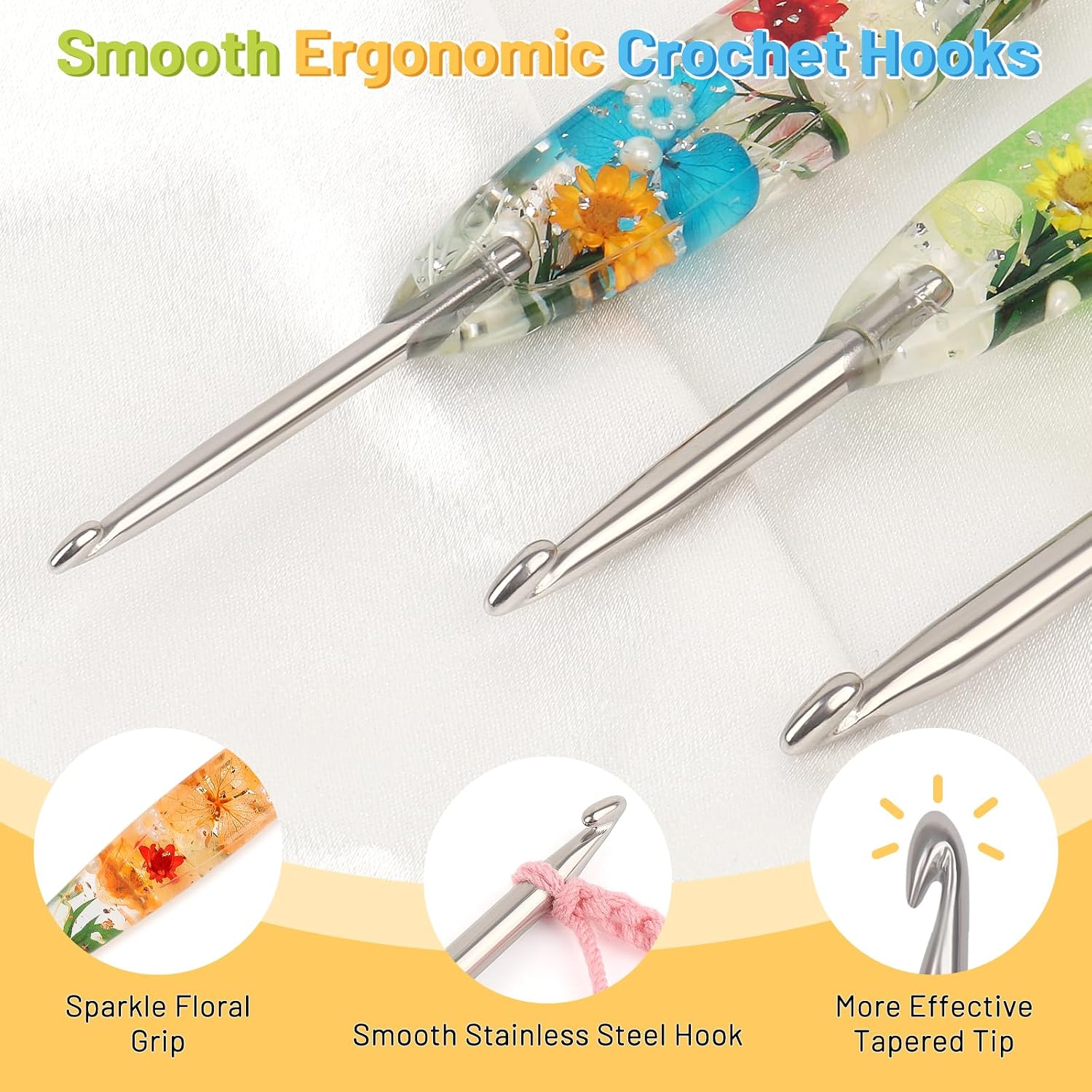 Coopay Floral Crochet Hook Set. 9Pcs Crochet Hooks with Case (2.5mm-6.5mm) | Soft Grips Crochet Needles- Smooth & Ergonomic. Great for Crocheting Blankets. Dolls. Shawls. Hats. Scarves(C-K)