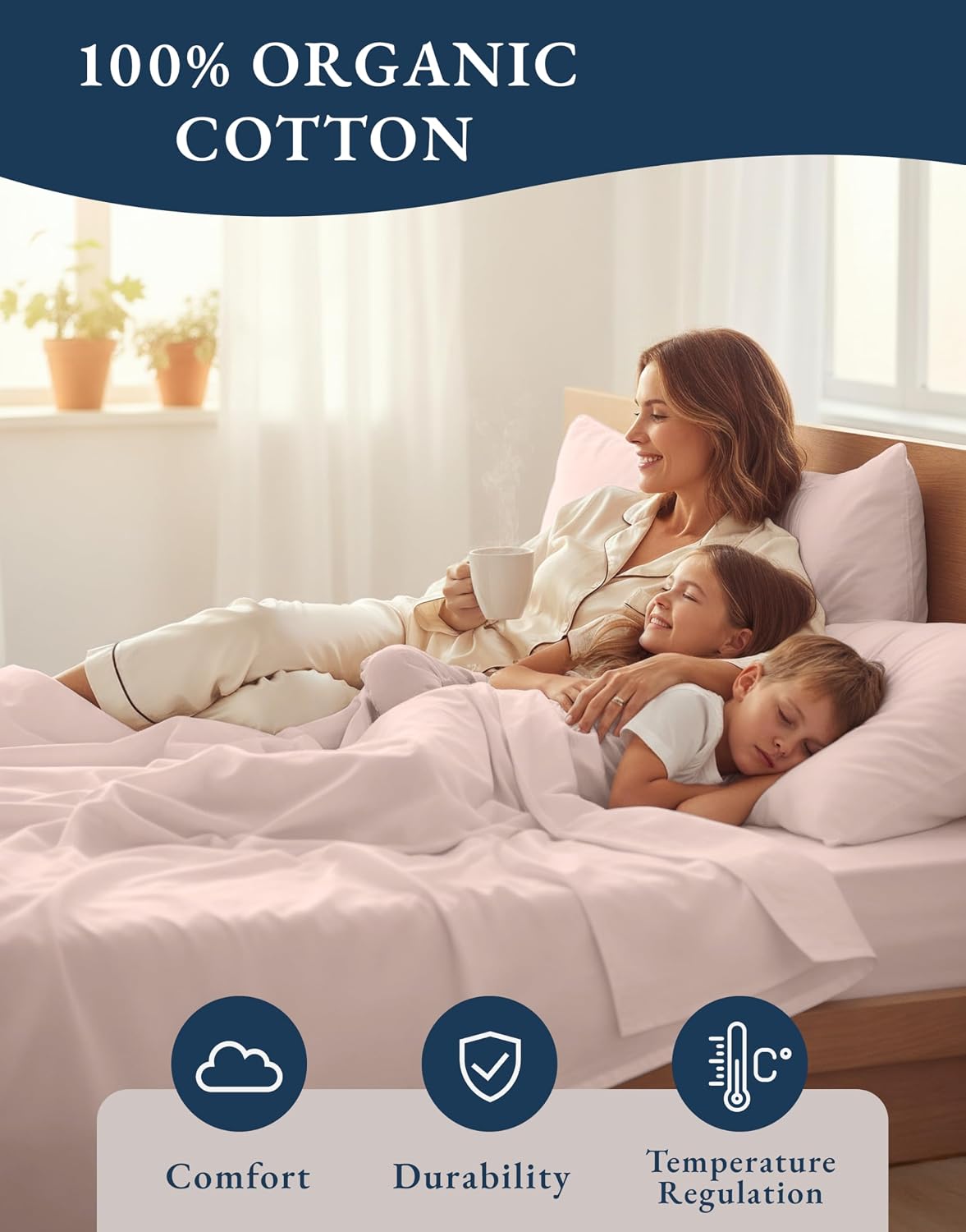 LANE LINEN Twin XL Sheet Set 100% Organic Cotton Percale Soft - Sepia Rose | Twin XL Sheet Set. 100% Organic Cotton Percale - Great For Gifting. Easy-Care Machine Washable. Best-Value Organic Cotton