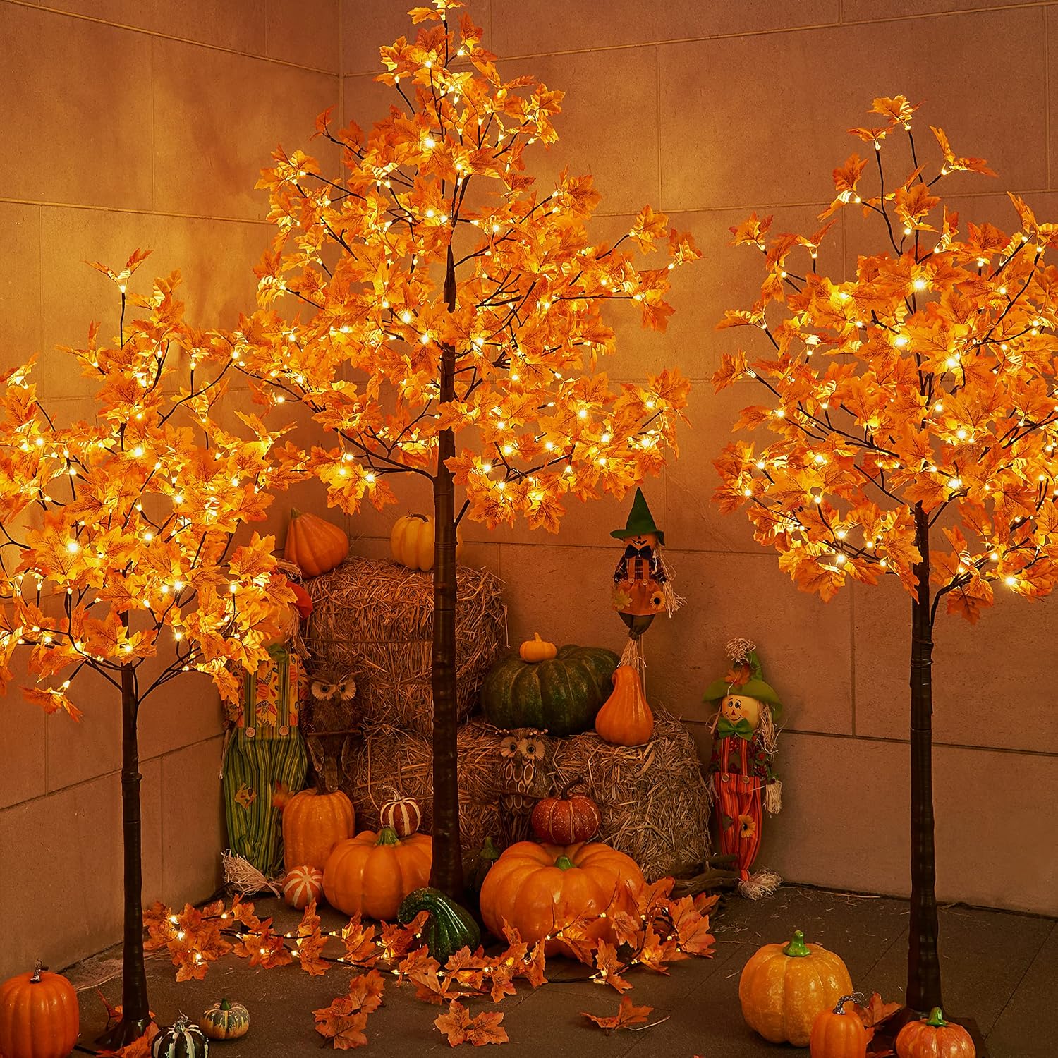 Lightshare 7FT LED Lighted Maple Tree - Dotted with 208 Warm White LED Lights Orange for Thanksgiving Harvest Fall Festival Home Party Decoration