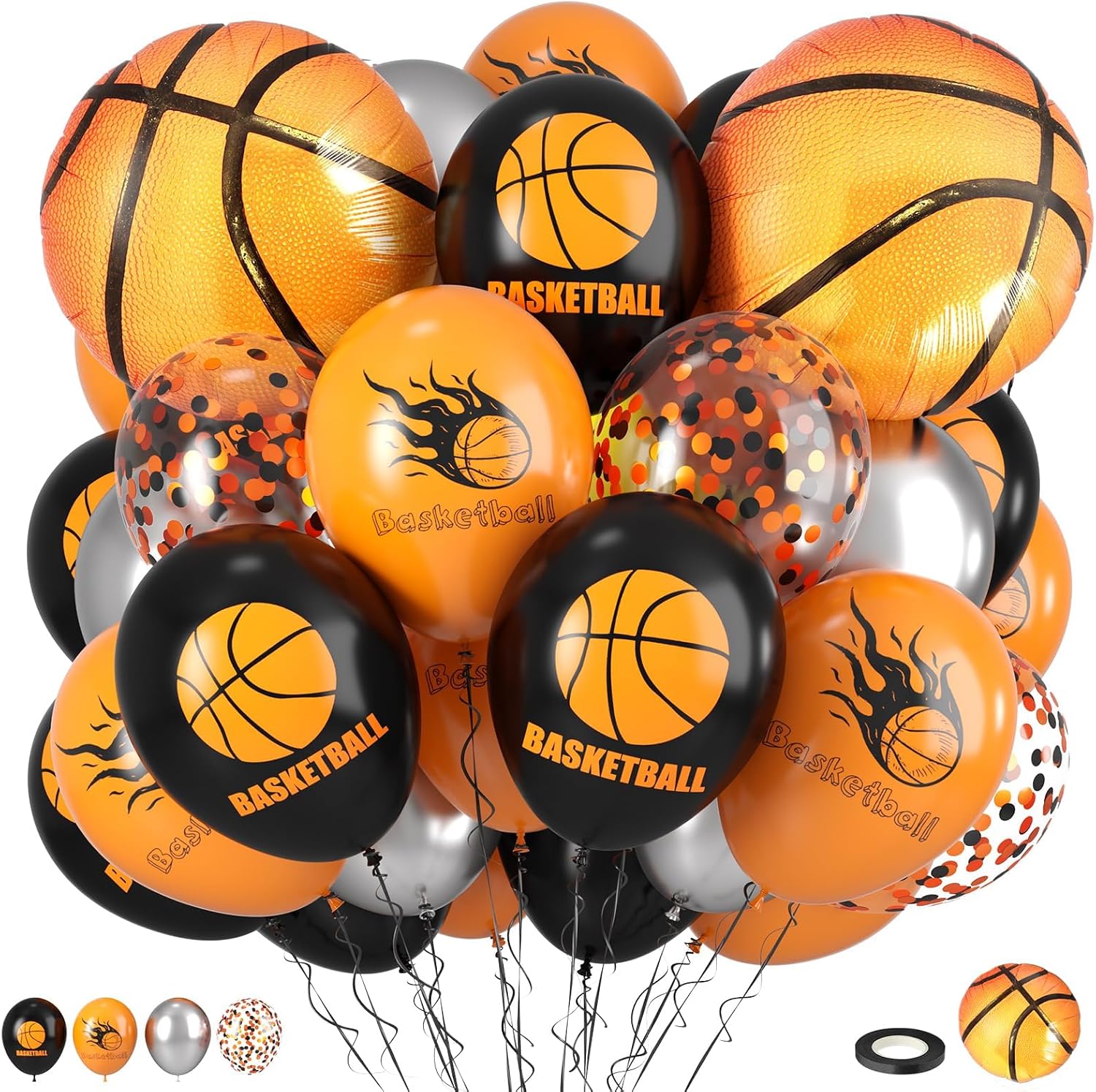 Basketball Balloons. 12 Inch Sport Basketball Themed Boys Party Decorations | Includes Basketball Foil Balloons. Decorations For Sports Birthday. Baby Shower And Graduation Celebrations