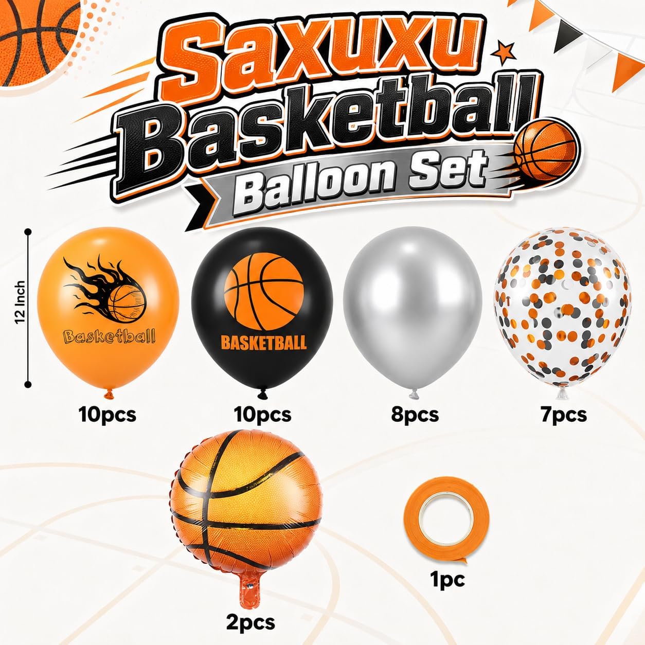 Basketball Balloons. 12 Inch Sport Basketball Themed Boys Party Decorations | Includes Basketball Foil Balloons. Decorations For Sports Birthday. Baby Shower And Graduation Celebrations