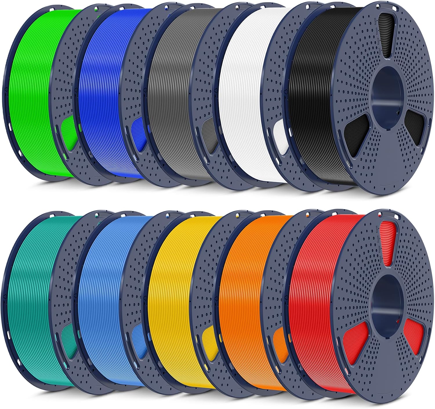 SUNLU PLA Plus 3D Printer Filament. 1.75mm. 10 Colors | 10KG Bundle. Neatly Wound. 1kg Spool. Black+White+Grey+Green+Blue+Grassgreen+Bluegrey+Pureyellow+Red+Orange