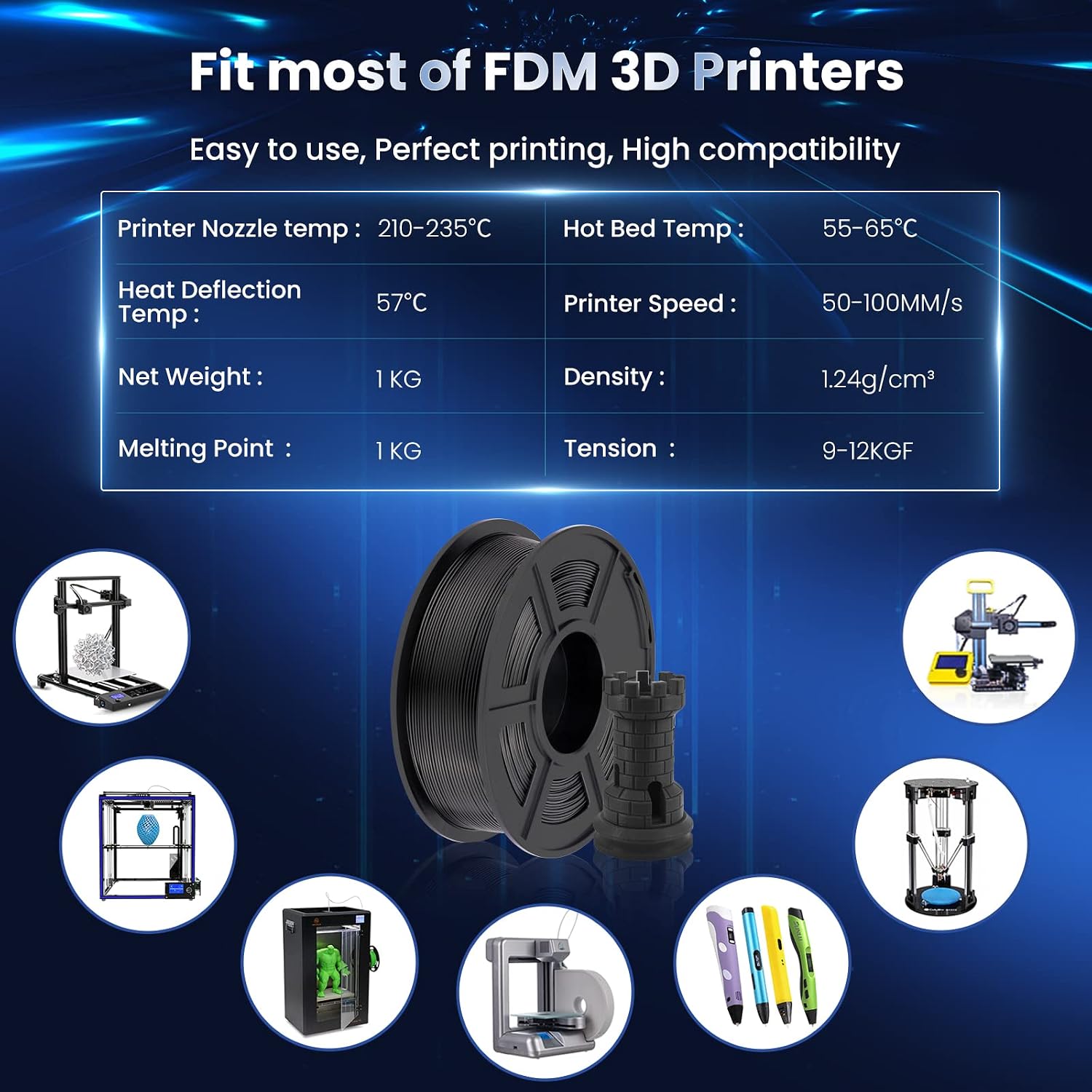 SUNLU PLA Plus 3D Printer Filament. 1.75mm. 10 Colors | 10KG Bundle. Neatly Wound. 1kg Spool. Black+White+Grey+Green+Blue+Grassgreen+Bluegrey+Pureyellow+Red+Orange