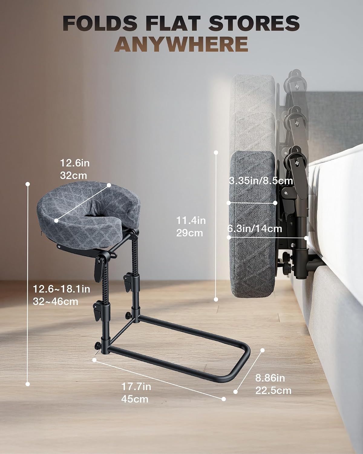 Massage Headrest for Bed. Massage Face Cradle for Bed Adjustable 18 Height | Massage Head Holder for Home Salon Spa Facial. Comfortable Face Down Pillow with Armrest & Breast Pillow. Tool-free Setup
