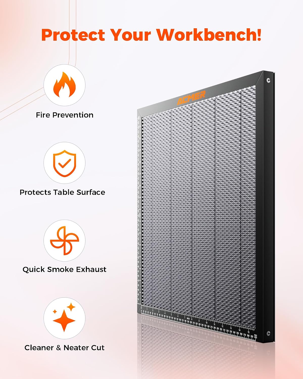 ACMER Laser Engraver Honeycomb Panel 500×500mm.Honeycomb Cutting Table with Protective Aluminum Backing Plate for Desktop Safety. Compatible with Diode. CO₂ & Fiber Laser Engravers