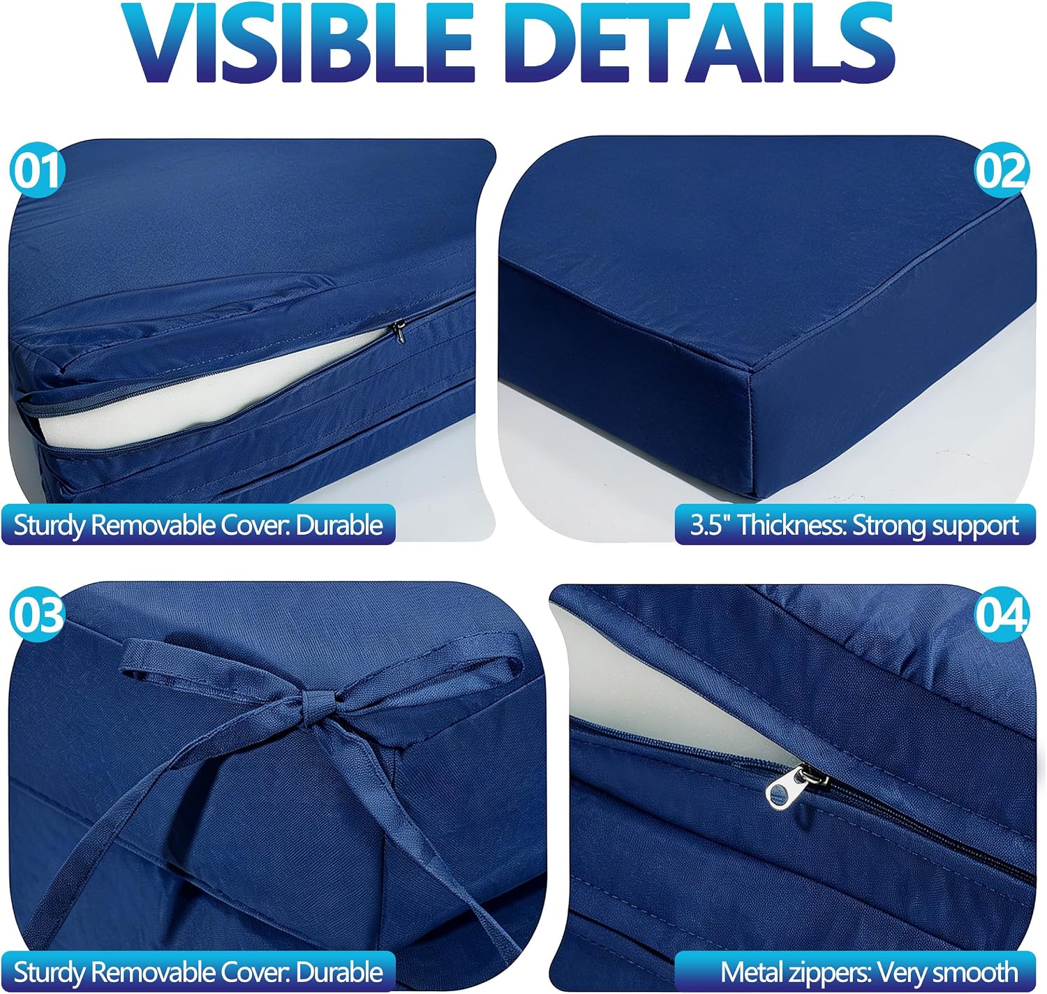 2*Chaise Lounge Cushions Outdoor 72x21x3.5 Inch. Waterproof and Fade Resistant Chair Cushions for Outdoor Furniture Replacement. Thickened Patio Pool Lounger Pads with 4 Ties for Pool Lawn.Navy Blue