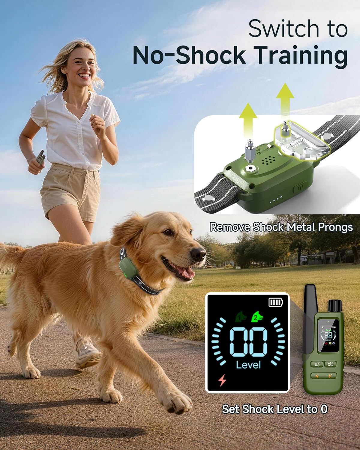 Dog Shock Collar - 4500FT Dog Training Collar with Remote for Dogs 10-120lb | IPX8 eCollar with No-Shock Mode. Beep(1-8) Vibration(1-16) Shock(0-99). Waterproof Electric Colalr for Small Medium Large Dog