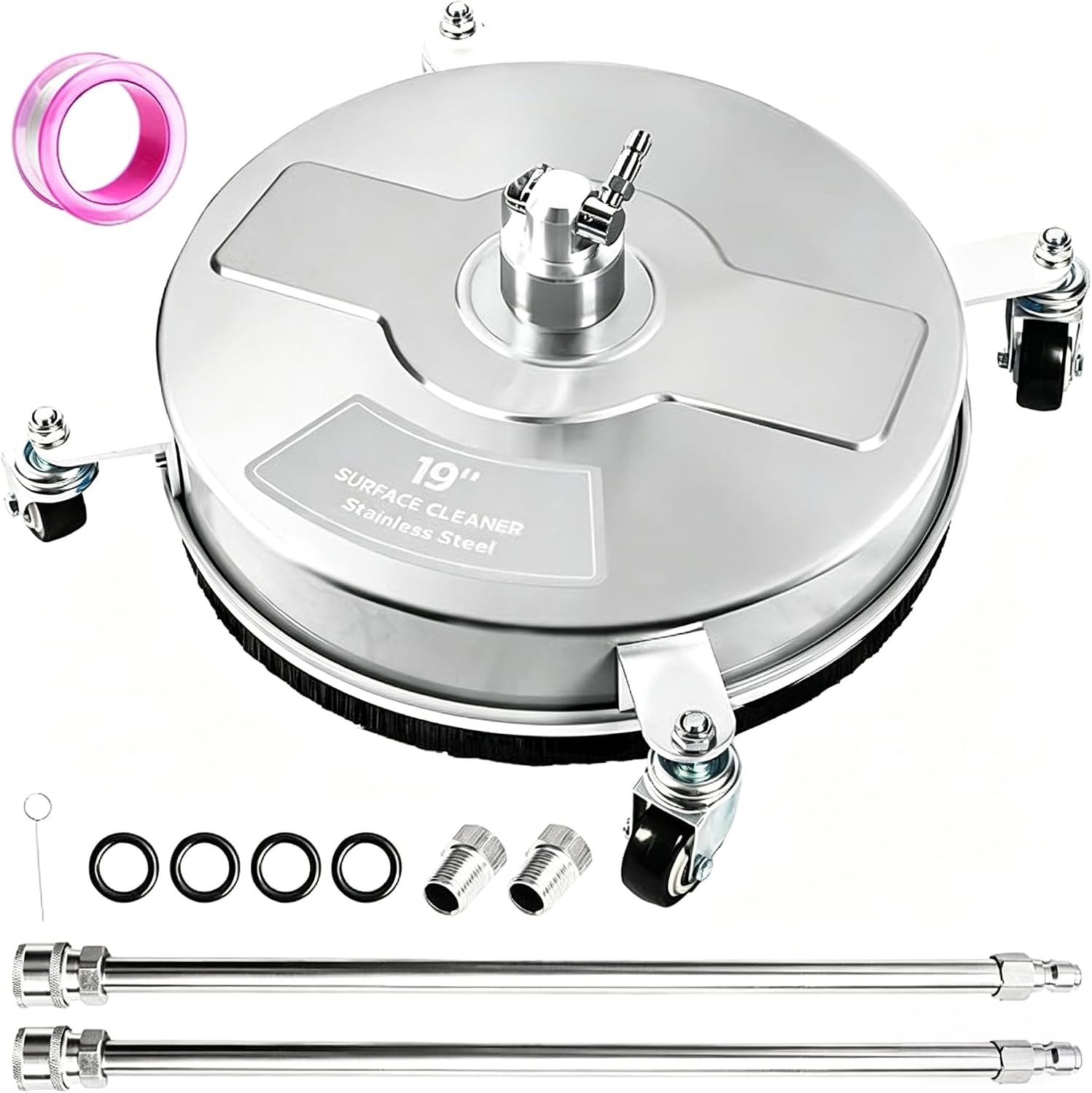 Hourleey 19 Pressure Washer Surface Cleaner. Stainless Steel Surface Cleaner with 4 Wheels for Concrete. Patio. Sidewalk. Deck. Pathway 1/4 Quick Connector. 2 Extension Wand. 4000 PSI