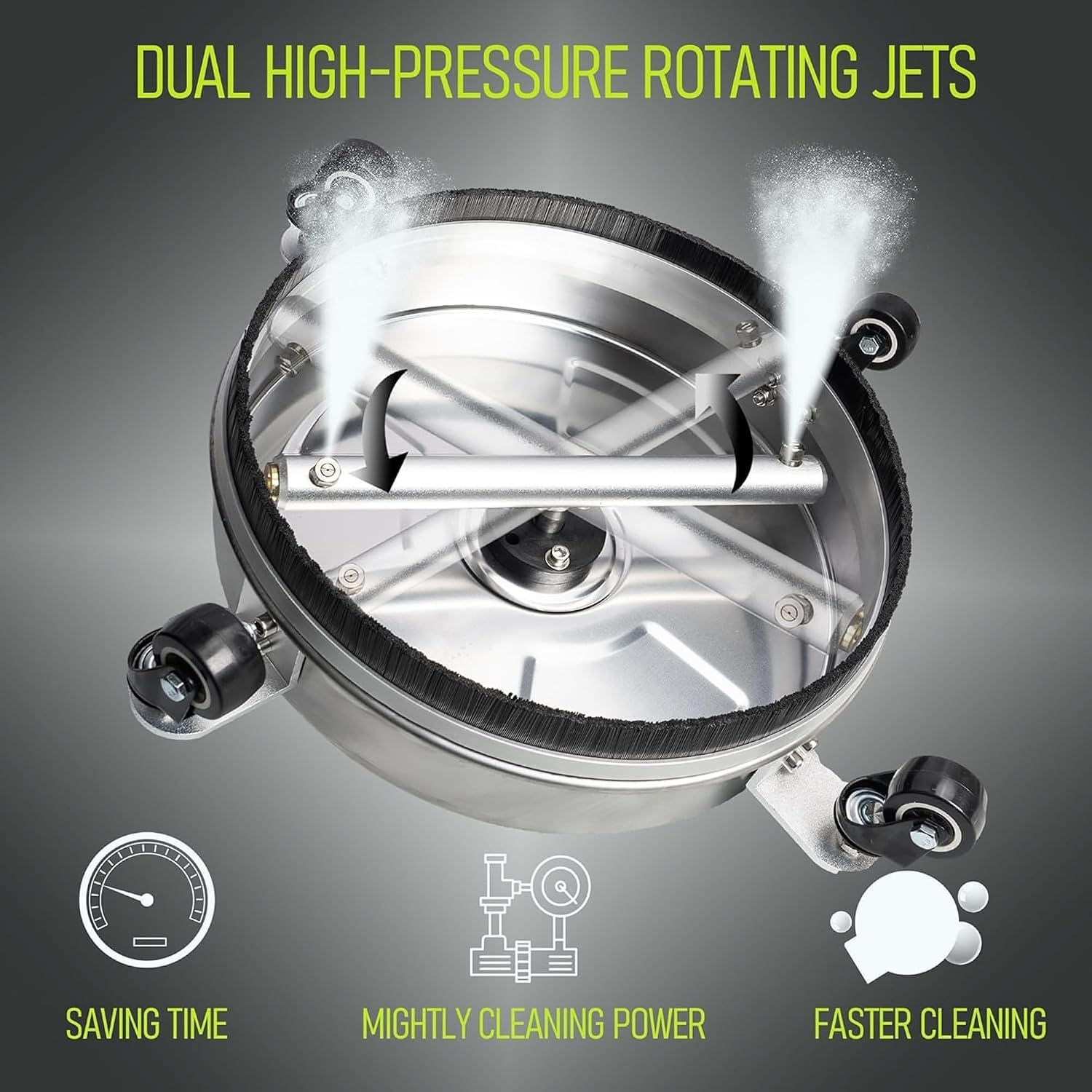 Hourleey 19 Pressure Washer Surface Cleaner. Stainless Steel Surface Cleaner with 4 Wheels for Concrete. Patio. Sidewalk. Deck. Pathway 1/4 Quick Connector. 2 Extension Wand. 4000 PSI