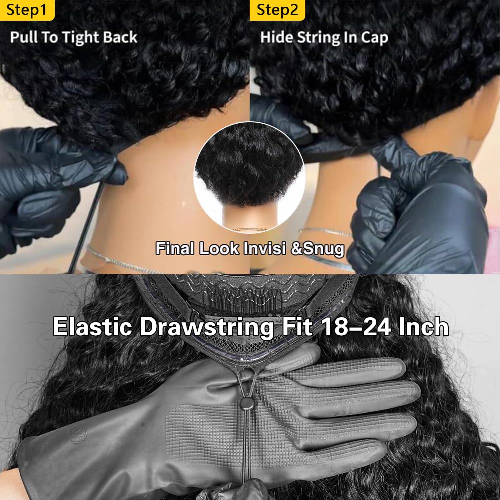 Lemiva Wear and Go Glueless Wigs Human Hair Pre Plucked Pre Cut HD Lace 7x5 Deep Wave Lace Front Wigs Human Hair Pre Plucked 200% Density Glueless Drawstring Wig for Beginners 20 Inch Natural Color