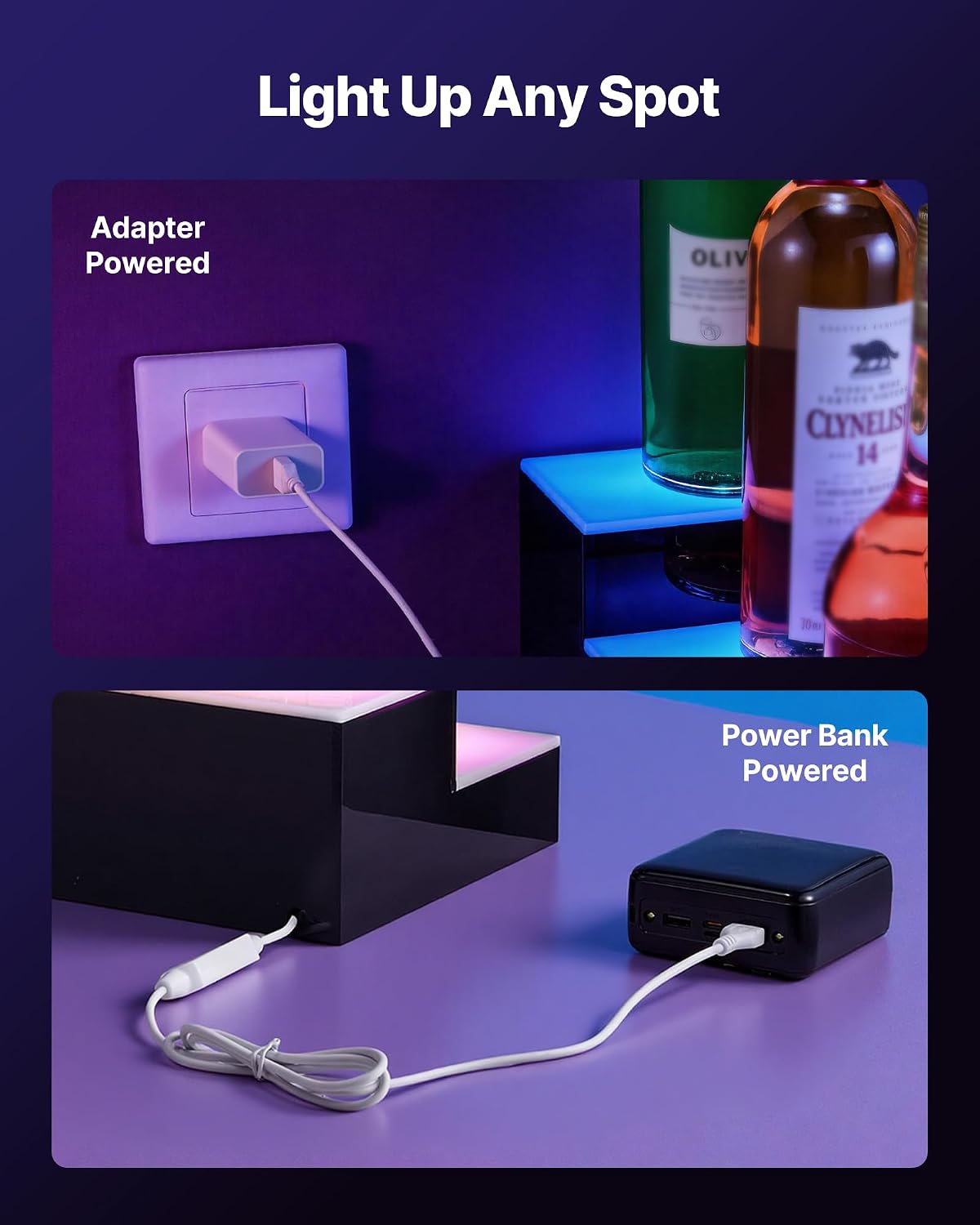 VEVOR LED Lighted Liquor Bottle Display. 2 Tiers 40 inches. Supports USB. Acrylic Illuminated Home Bar Shelf Display with RF Remote & App Control. 9 Static Colors. Timing Mode. for 20-28 Bottles