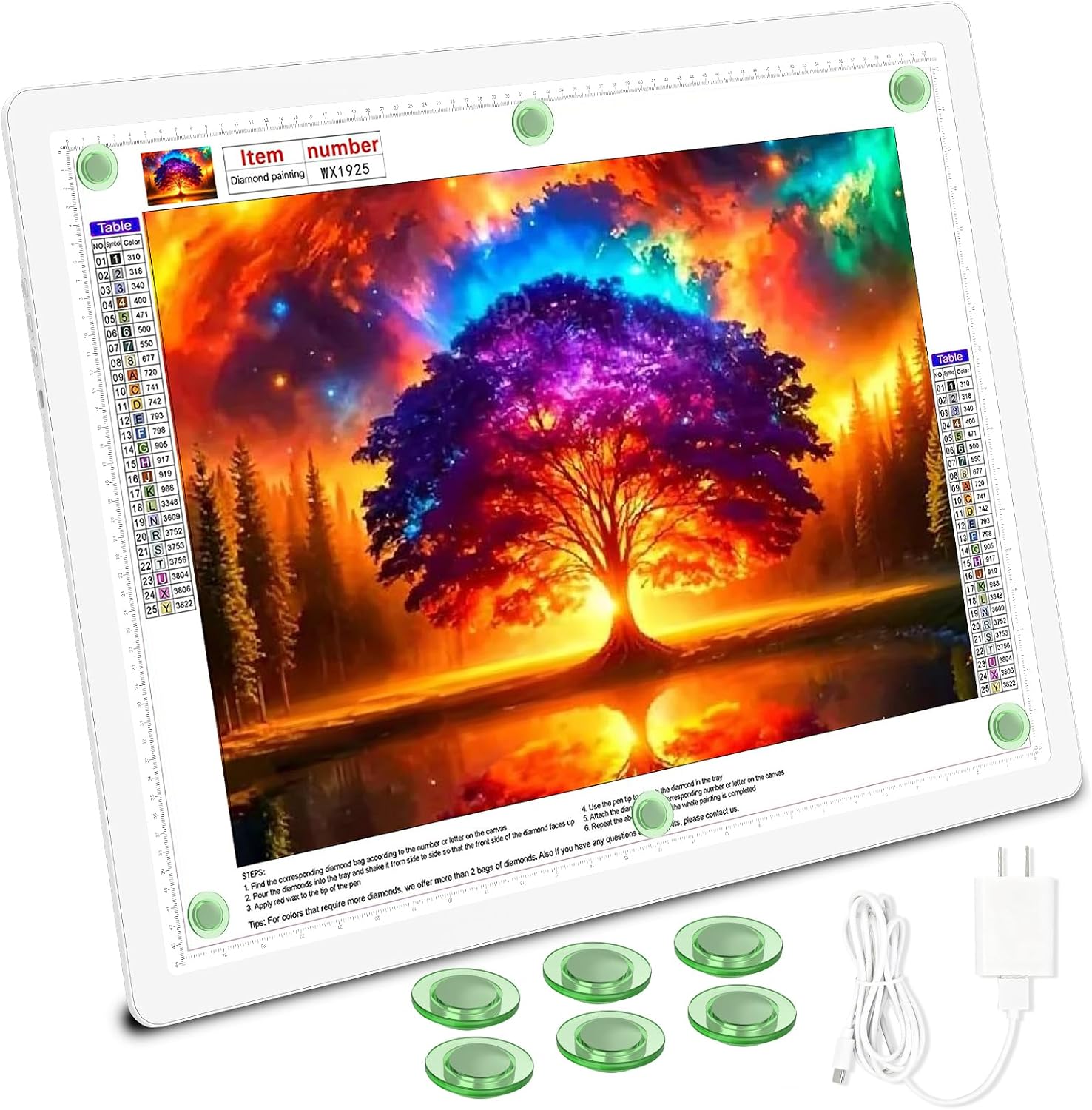 TOHETO Rechargeable Magnetic A2 Light Board 25.2''x18.4''. Large Diamond Painting Light Pad with Side Buttons. 3 Light Colors Light Box for Tracing and Drawing. Dimming LED Light Table for Sketching
