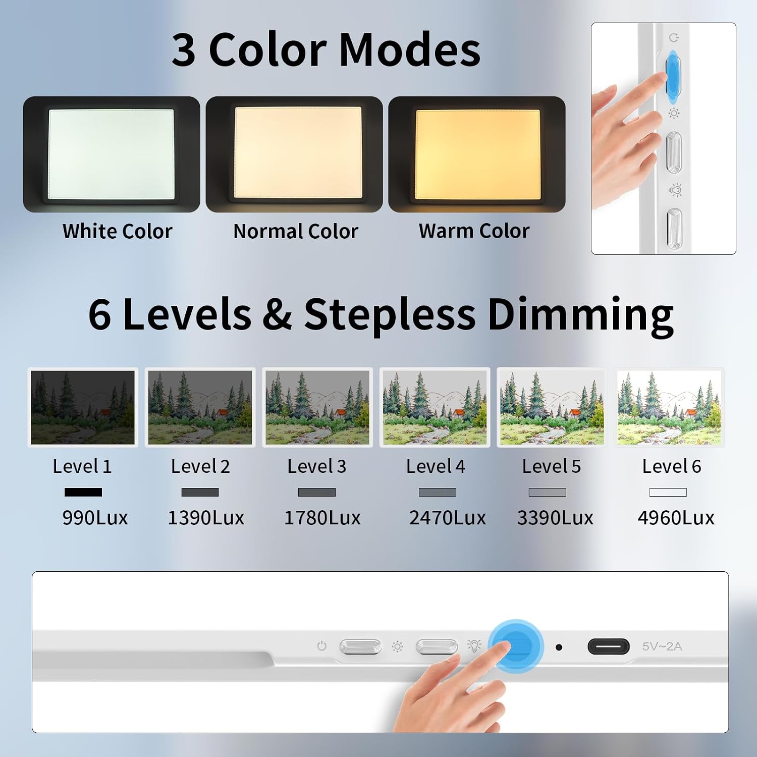 TOHETO Rechargeable Magnetic A2 Light Board 25.2''x18.4''. Large Diamond Painting Light Pad with Side Buttons. 3 Light Colors Light Box for Tracing and Drawing. Dimming LED Light Table for Sketching