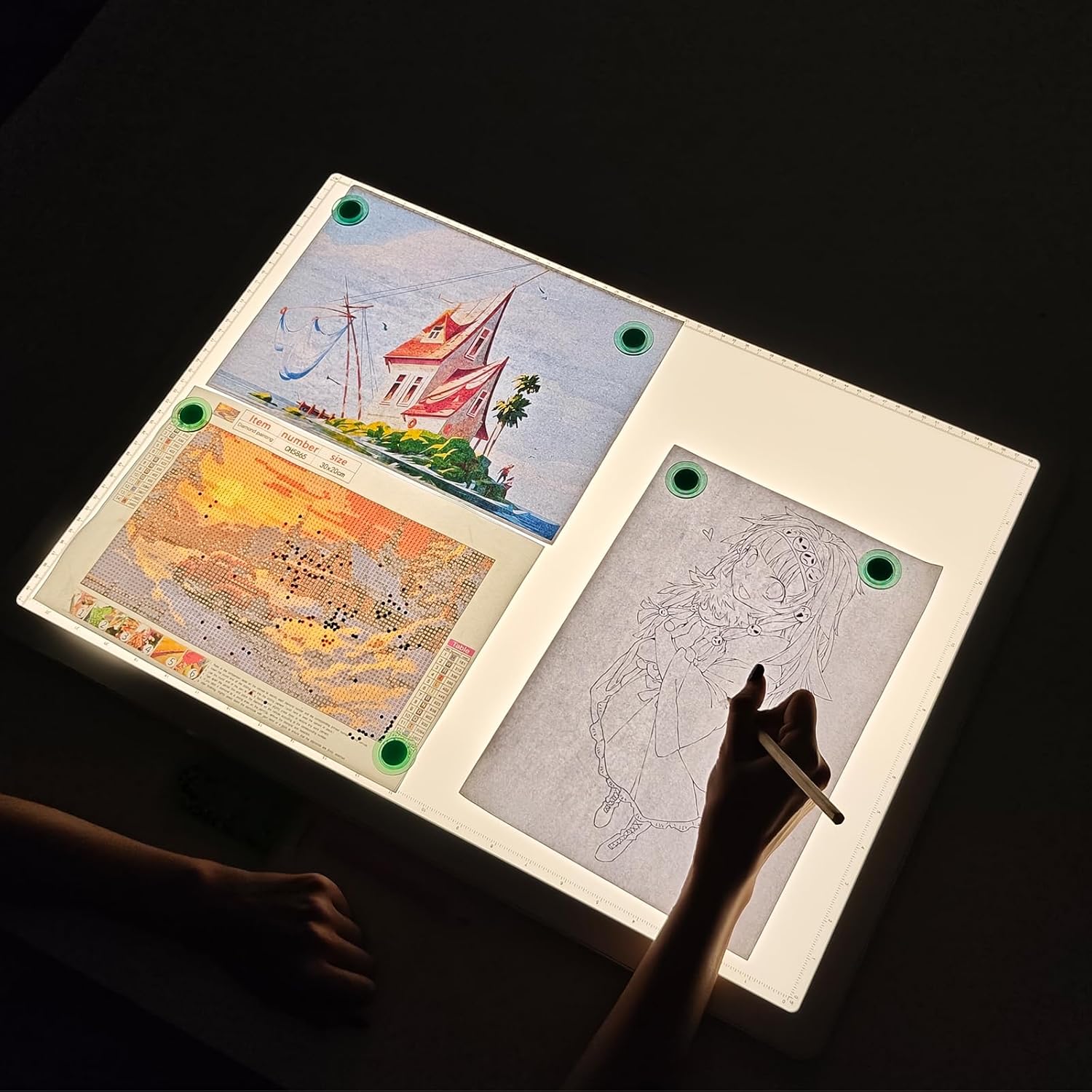 TOHETO Rechargeable Magnetic A2 Light Board 25.2''x18.4''. Large Diamond Painting Light Pad with Side Buttons. 3 Light Colors Light Box for Tracing and Drawing. Dimming LED Light Table for Sketching