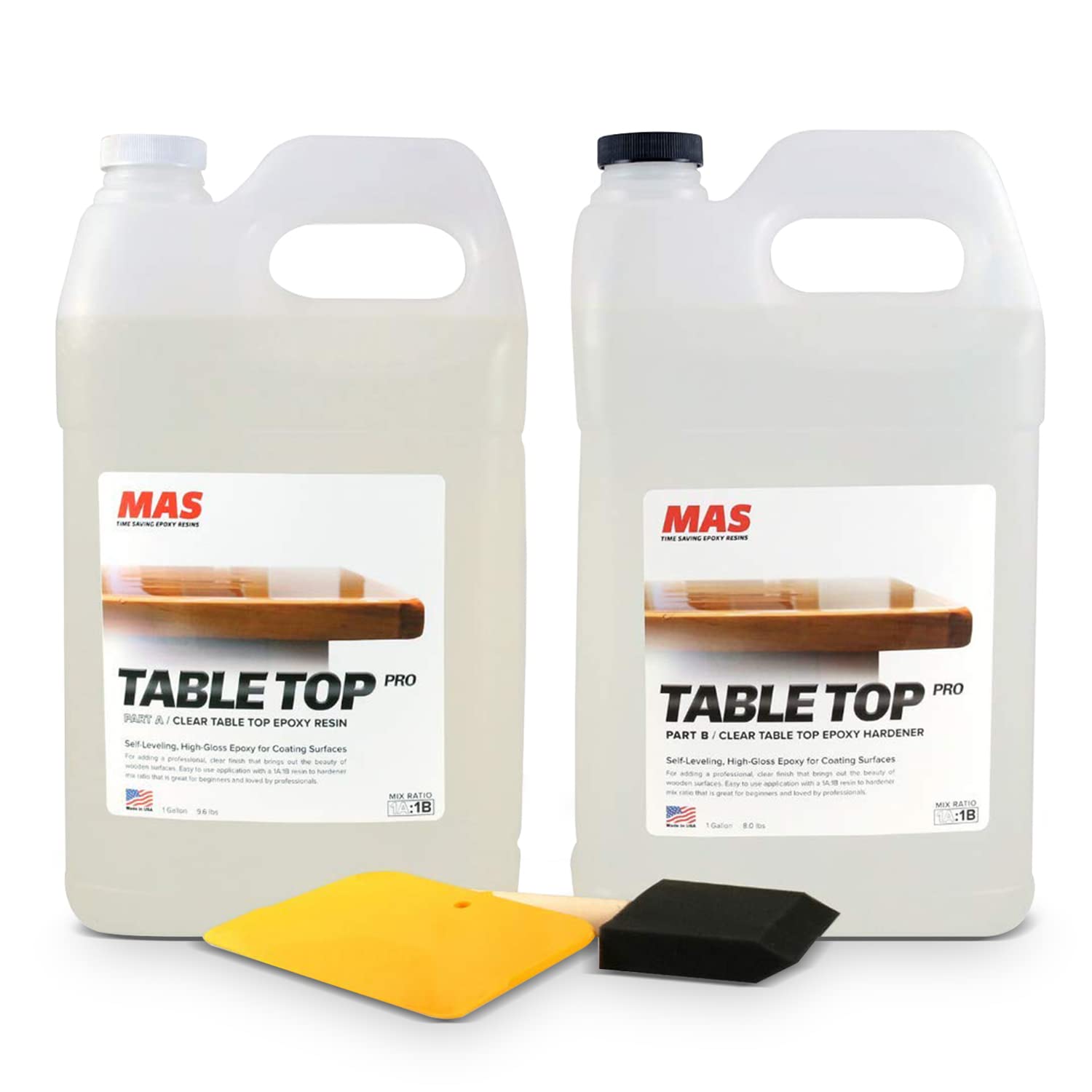 MAS Epoxies Table Top Pro Epoxy Resin Kit. 2-Gallon for Tables. Bar Tops | Crystal Clear Coating Surfaces. Resin Casting for DIY Arts. Crafts. Countertops. Wood Tables. Coasters. Artwork. & Signs