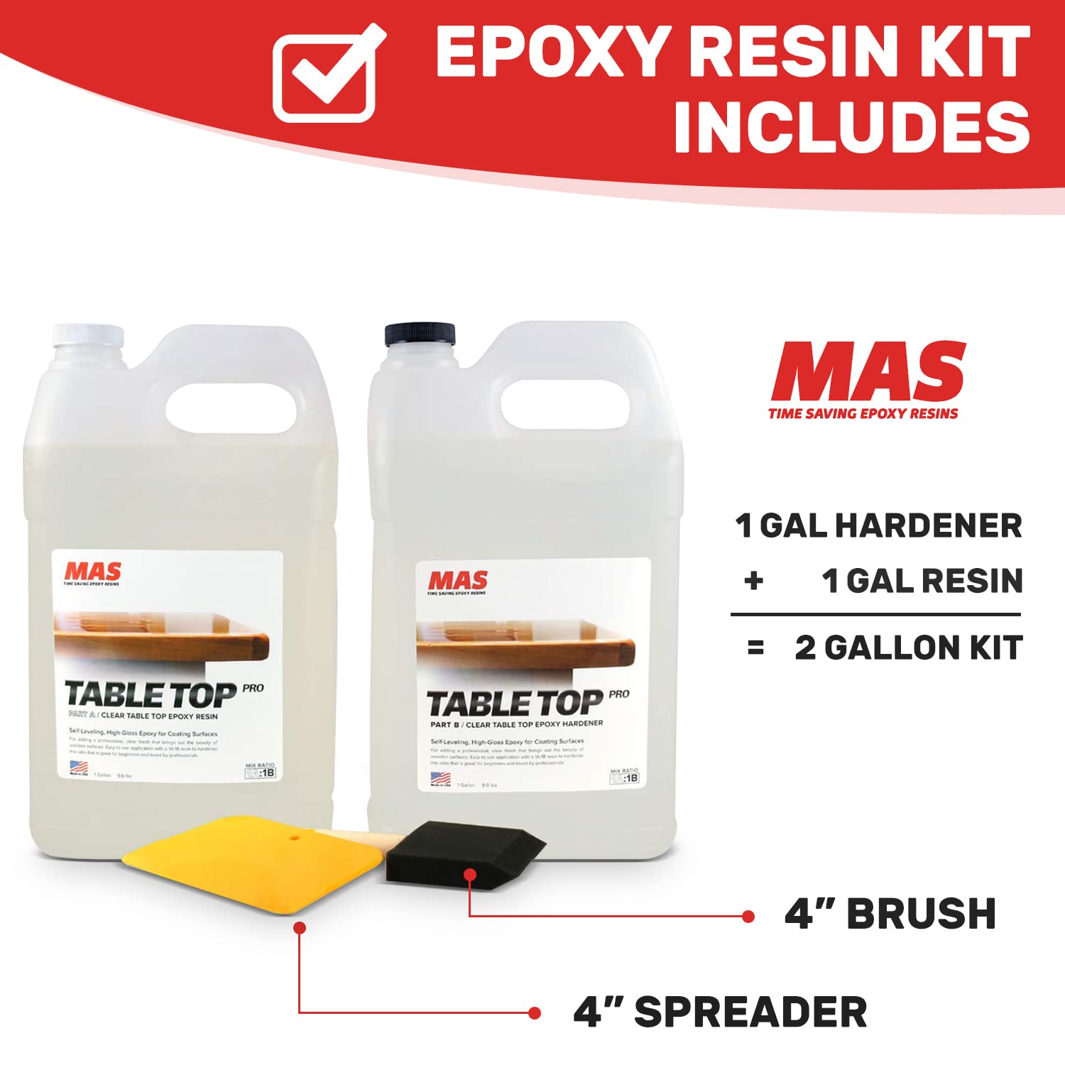 MAS Epoxies Table Top Pro Epoxy Resin Kit. 2-Gallon for Tables. Bar Tops | Crystal Clear Coating Surfaces. Resin Casting for DIY Arts. Crafts. Countertops. Wood Tables. Coasters. Artwork. & Signs