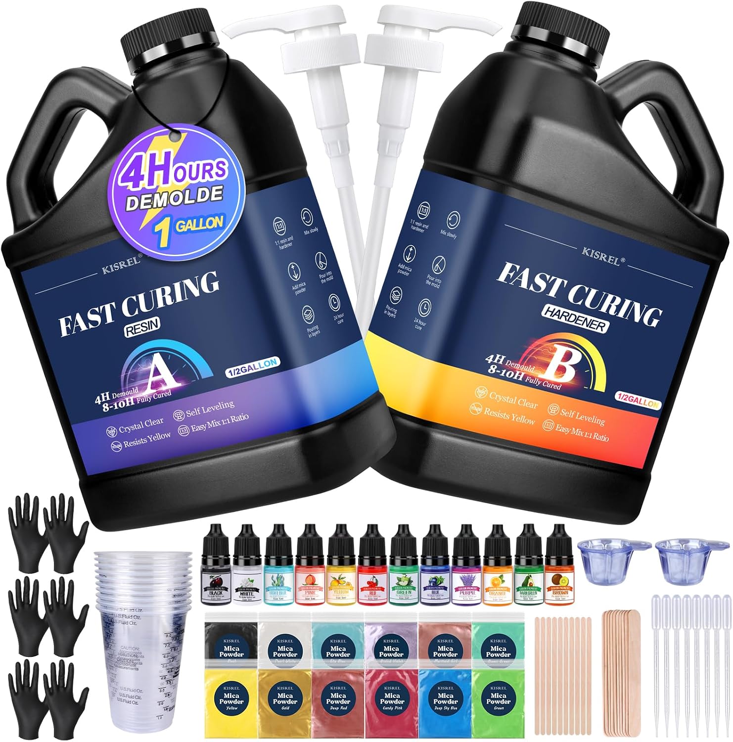 KISREL Fast Cure Epoxy Resin. 4 Hour Mold Demold-1Gallon Quick Cure Resin | Crystal Clear and Bubble Free. Fast Drying Clear Resins