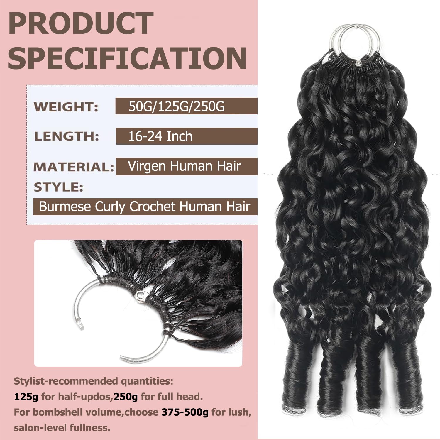 Feather Crochet Human Hair 20 Inch Burmese Curly Crochet Human Hair for Black Women 200 Strands 250g Pre-Separated Invisible Human Hair Extensions Natural Black 1B#