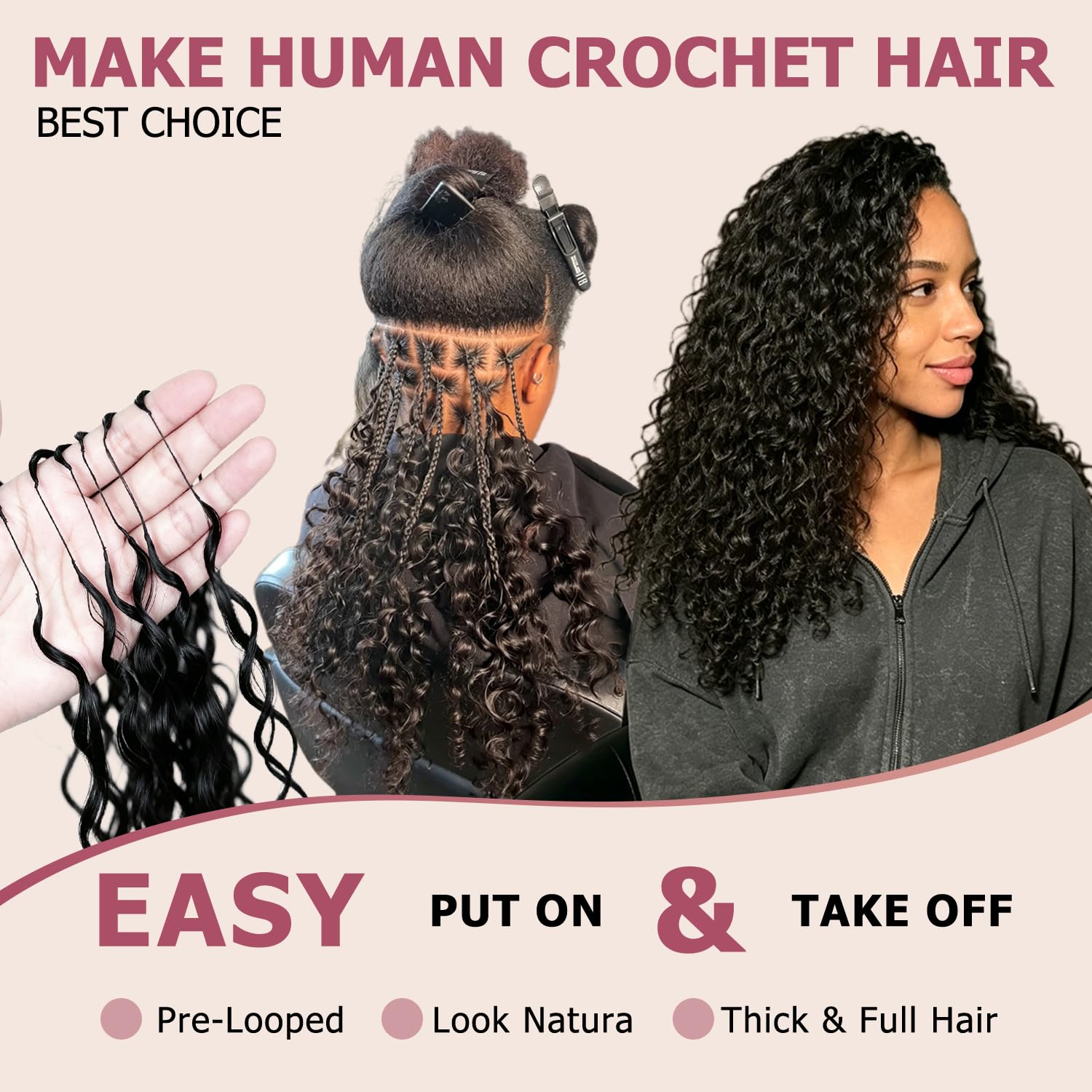 Feather Crochet Human Hair 20 Inch Burmese Curly Crochet Human Hair for Black Women 200 Strands 250g Pre-Separated Invisible Human Hair Extensions Natural Black 1B#
