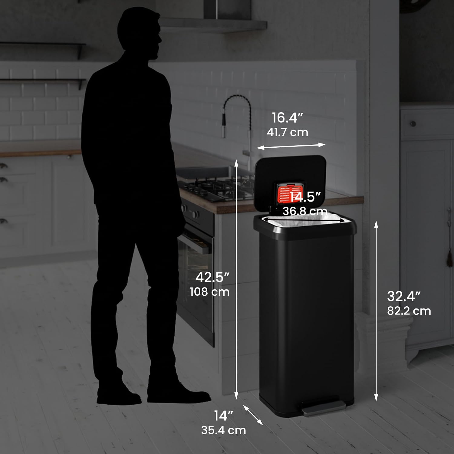 iTouchless SoftStep 20 Gallon / 75 Liter Extra-Large Outdoor & Indoor Recycling Bin. Matte Black Stainless Steel. Heavy-Duty Step Trash Can with Odor Filter. Dent-Proof Lid for Garage. Patio. & Office