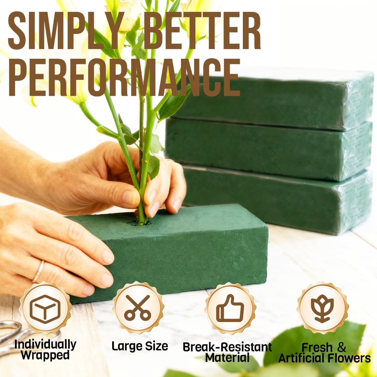 24-Pack Floral Foam Blocks. 8.9x4.1x2.7 in. Wet & Dry Styrofoam for Flowers | For fresh & artificial flowers. florist arrangements. weddings. birthdays. and garden decorations. Holds water for live stems