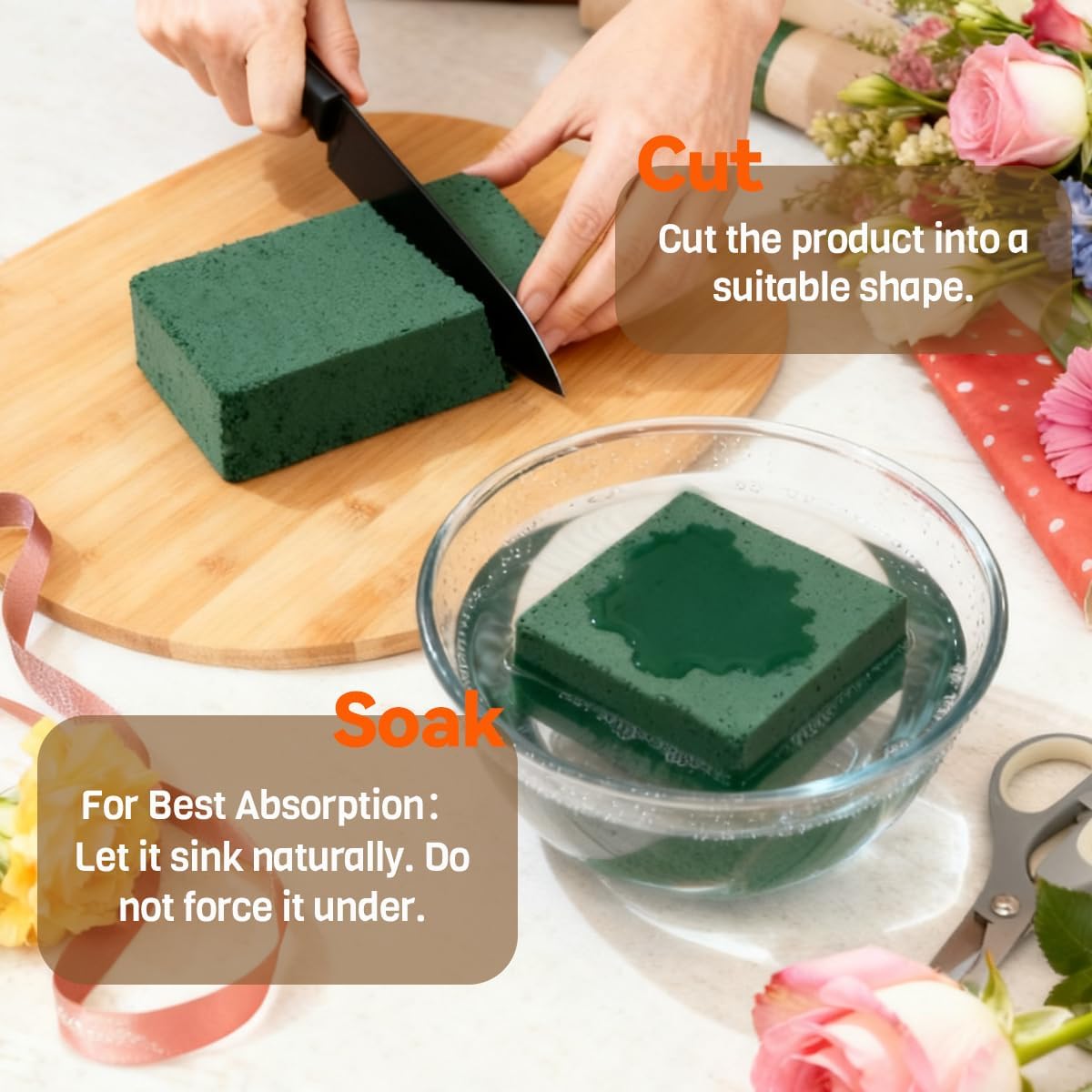 24-Pack Floral Foam Blocks. 8.9x4.1x2.7 in. Wet & Dry Styrofoam for Flowers | For fresh & artificial flowers. florist arrangements. weddings. birthdays. and garden decorations. Holds water for live stems