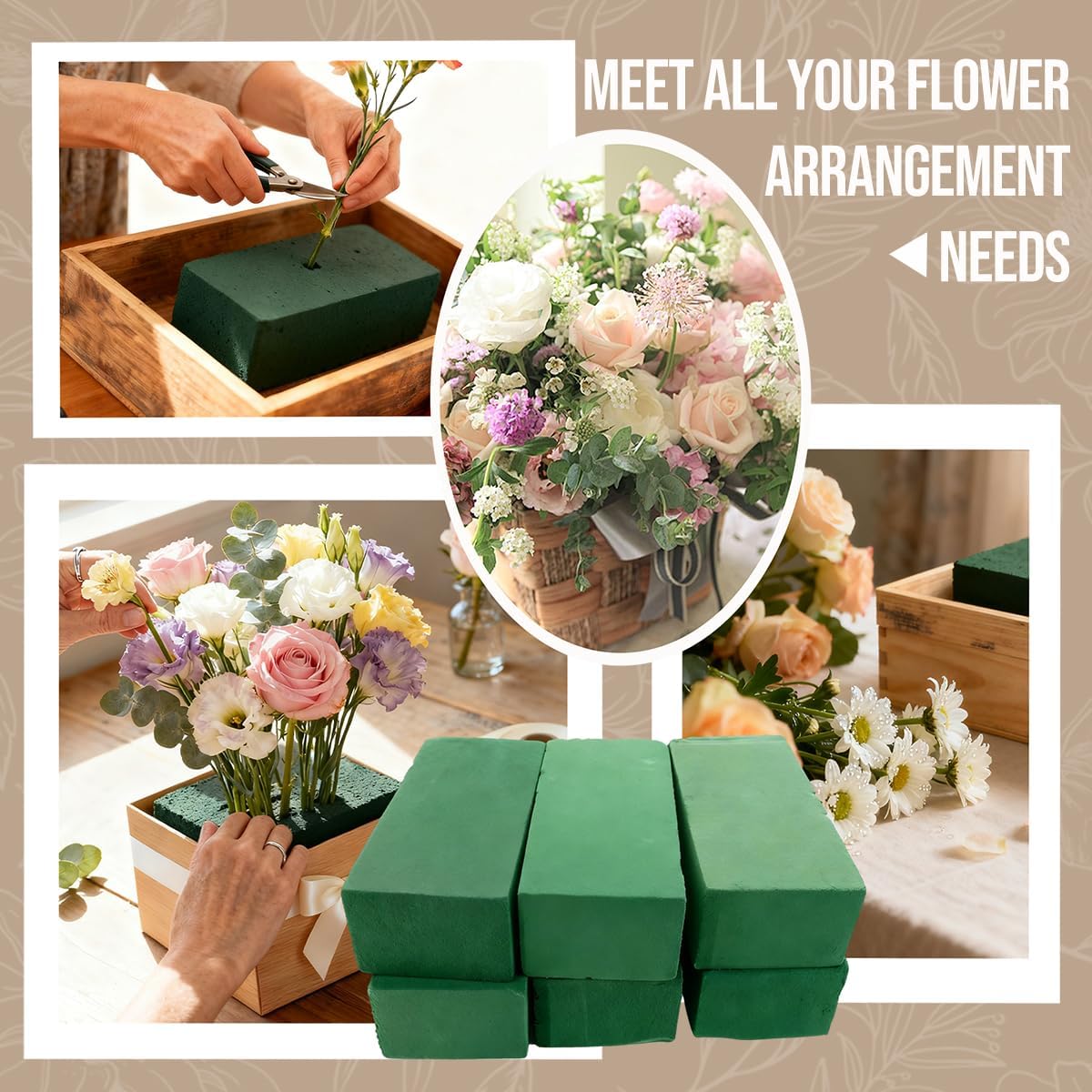 24-Pack Floral Foam Blocks. 8.9x4.1x2.7 in. Wet & Dry Styrofoam for Flowers | For fresh & artificial flowers. florist arrangements. weddings. birthdays. and garden decorations. Holds water for live stems