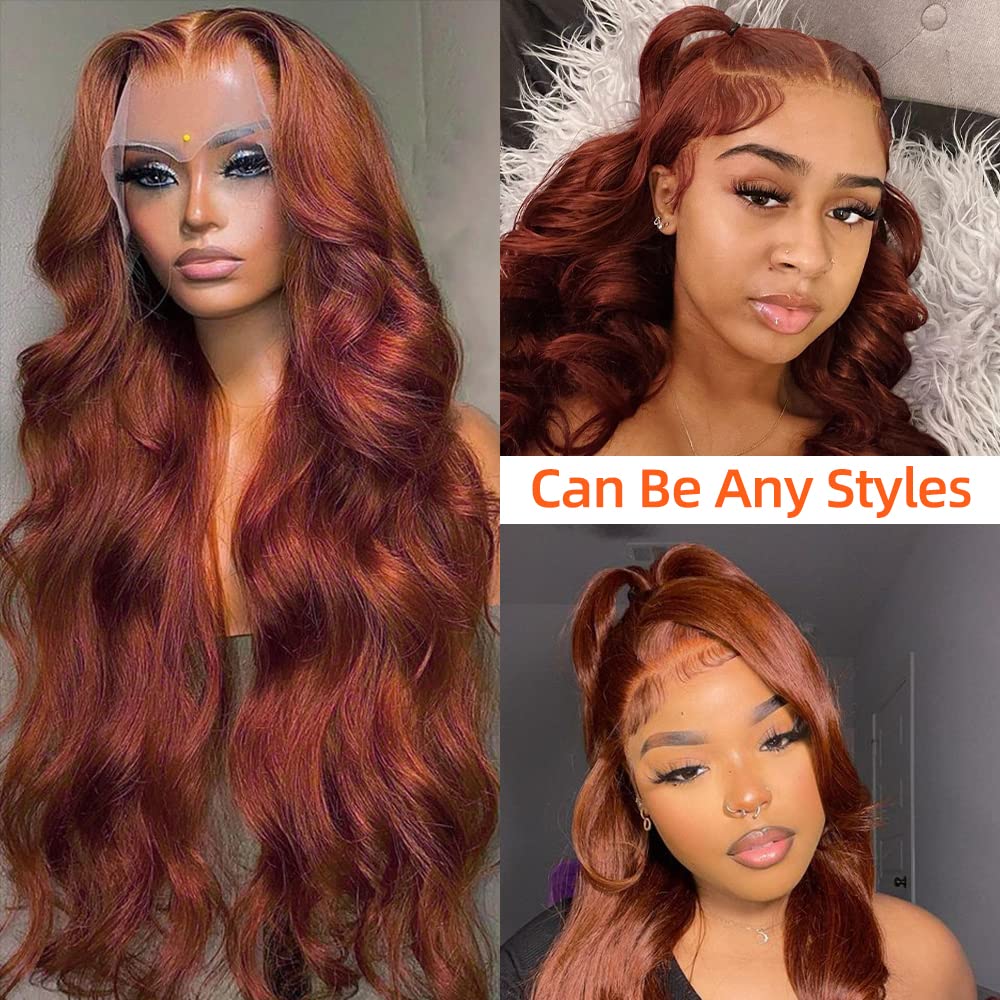 Avolo Reddish Brown Wig Human Hair 30 Inch Lace Front Wigs Human Hair Pre Plucked 13x4 Body Wave Frontal Wigs Human Hair Auburn Colored Human Hair Lace Front Wigs HD Lace Frontal Human Hair Wigs
