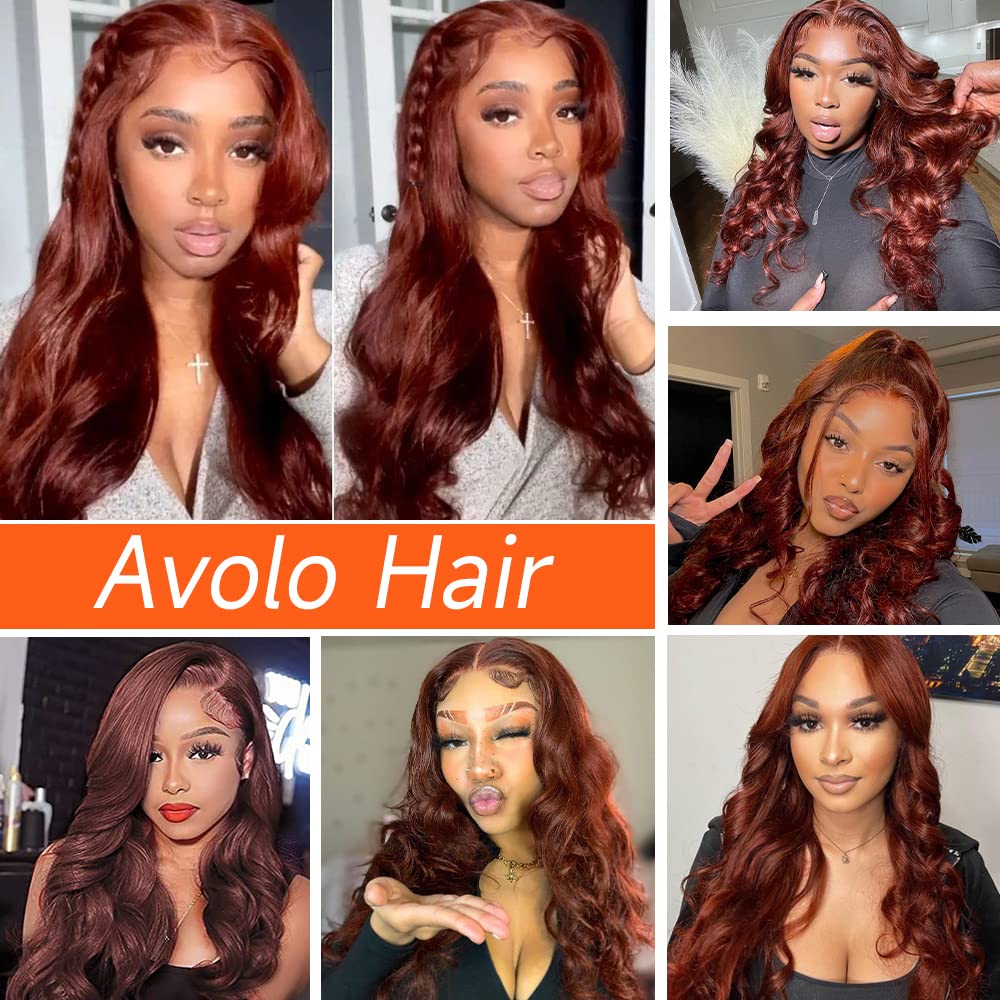 Avolo Reddish Brown Wig Human Hair 30 Inch Lace Front Wigs Human Hair Pre Plucked 13x4 Body Wave Frontal Wigs Human Hair Auburn Colored Human Hair Lace Front Wigs HD Lace Frontal Human Hair Wigs