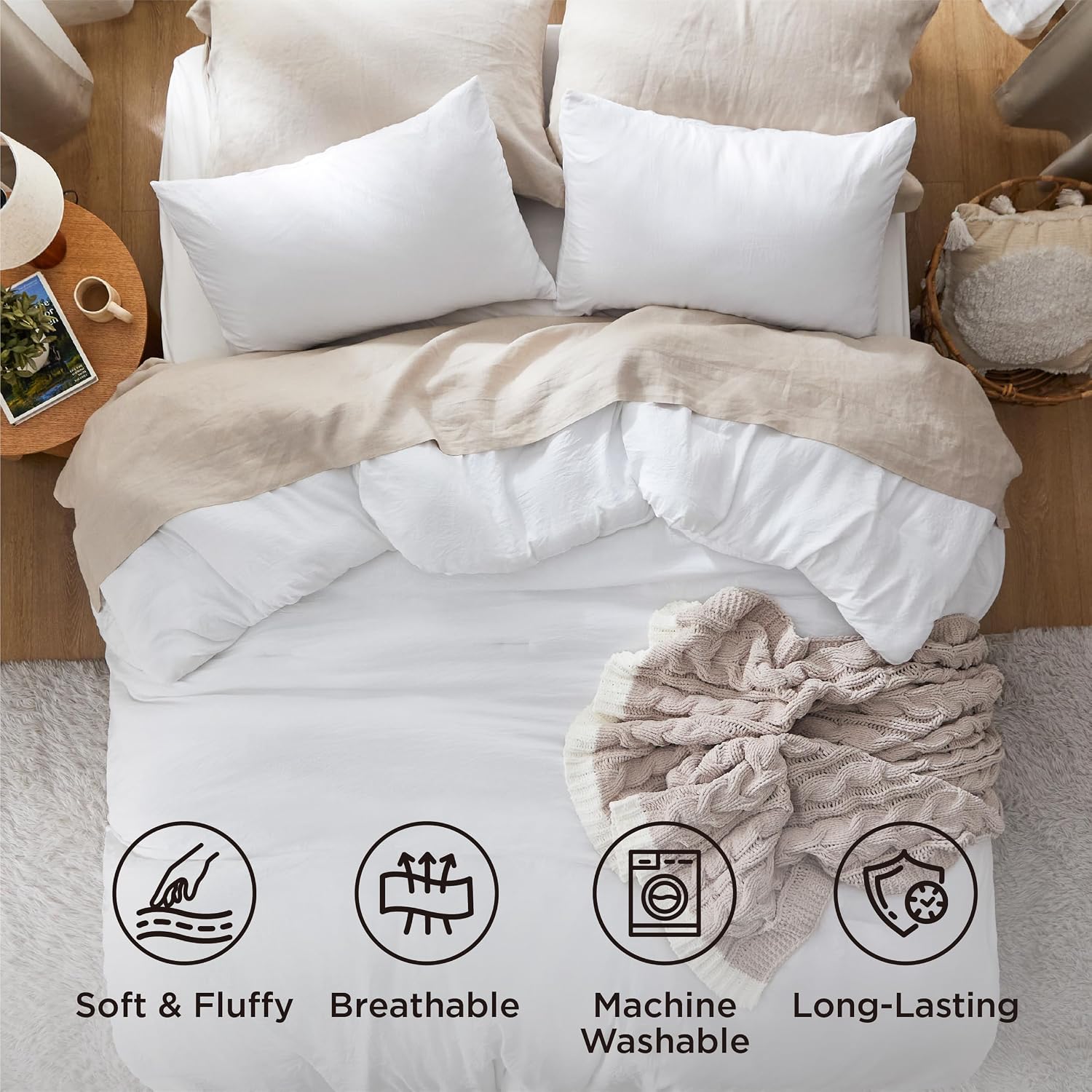 Bedsure Twin/Twin XL Comforter Set. White Soft Prewashed Bedding for All Seasons. 2 Pieces GentleSoft™ Bed Set. 1 Lightweight Comforter (68x88) and 1 Pillowcase (20x26)