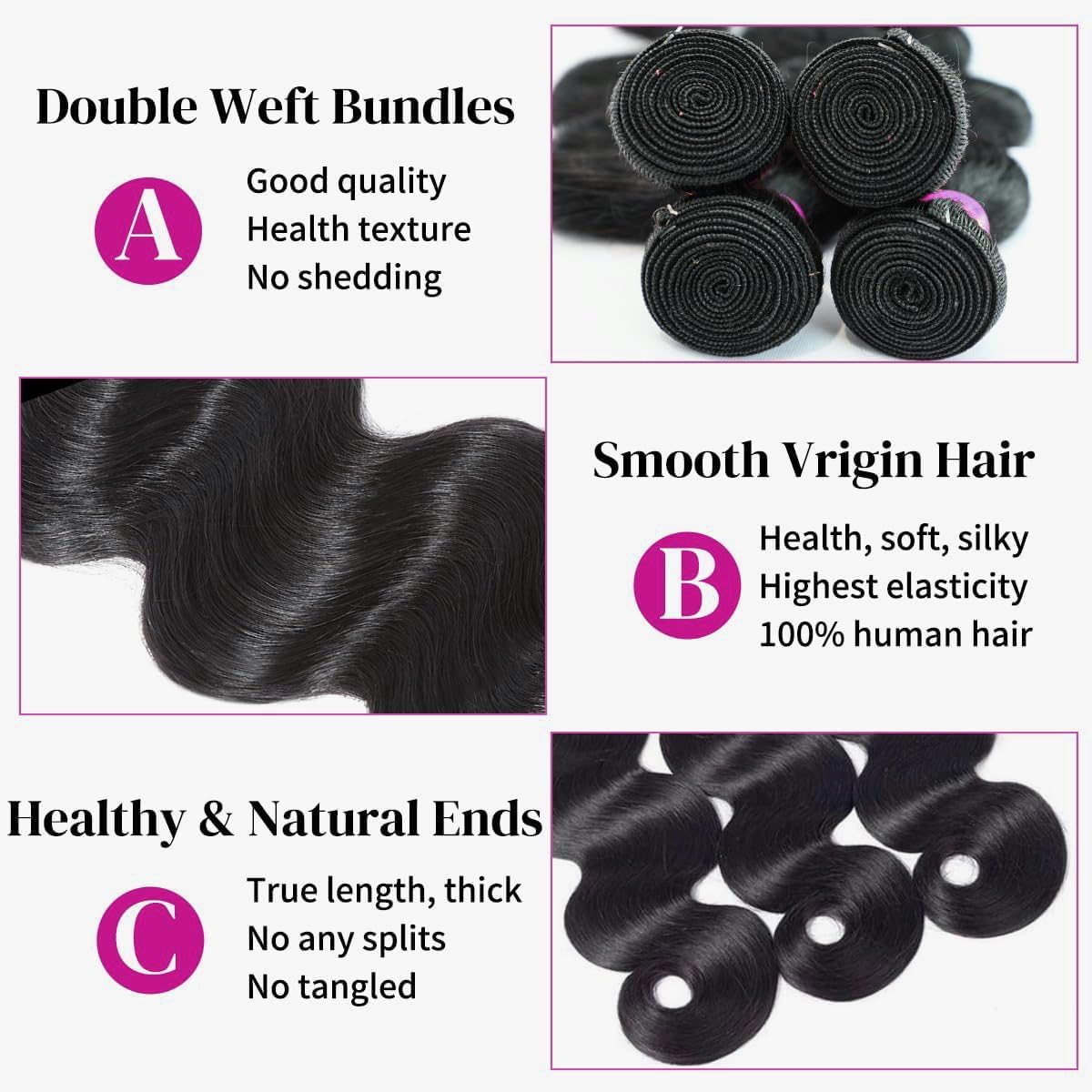 12A Human Hair 16 18 20 22 Inch 4 Bundles Body Wave Bundles Human Hair Unprocessed Brazilian Virgin Double Weft Natural Black