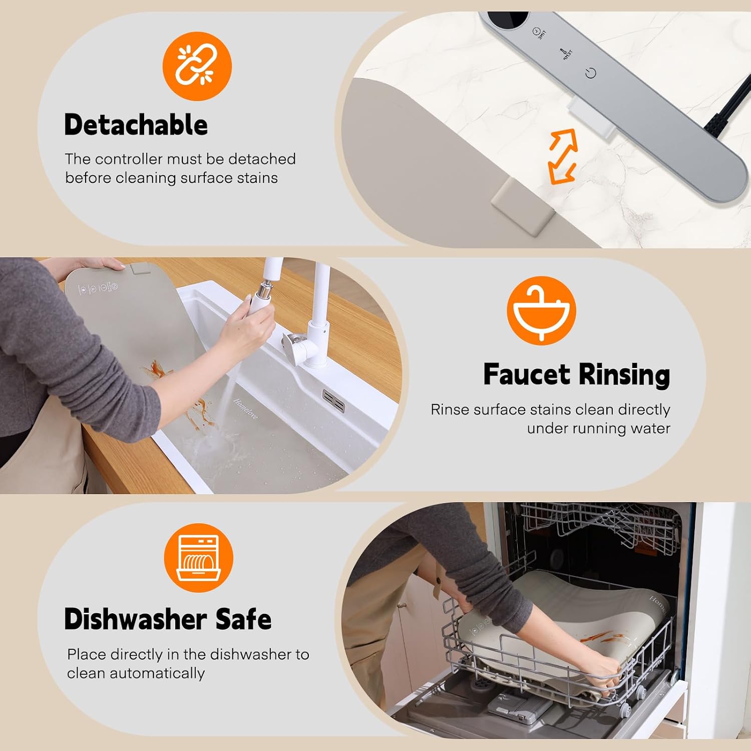 Homelove Warming Mat for Food - Electric Warming Tray with 7-Level Temp Settings & 6 Hours Timer. Full Surface Graphene Heating. Waterproof Dishwasher-Friendly Food Warmer for Parties. Kitchen (Khaki)