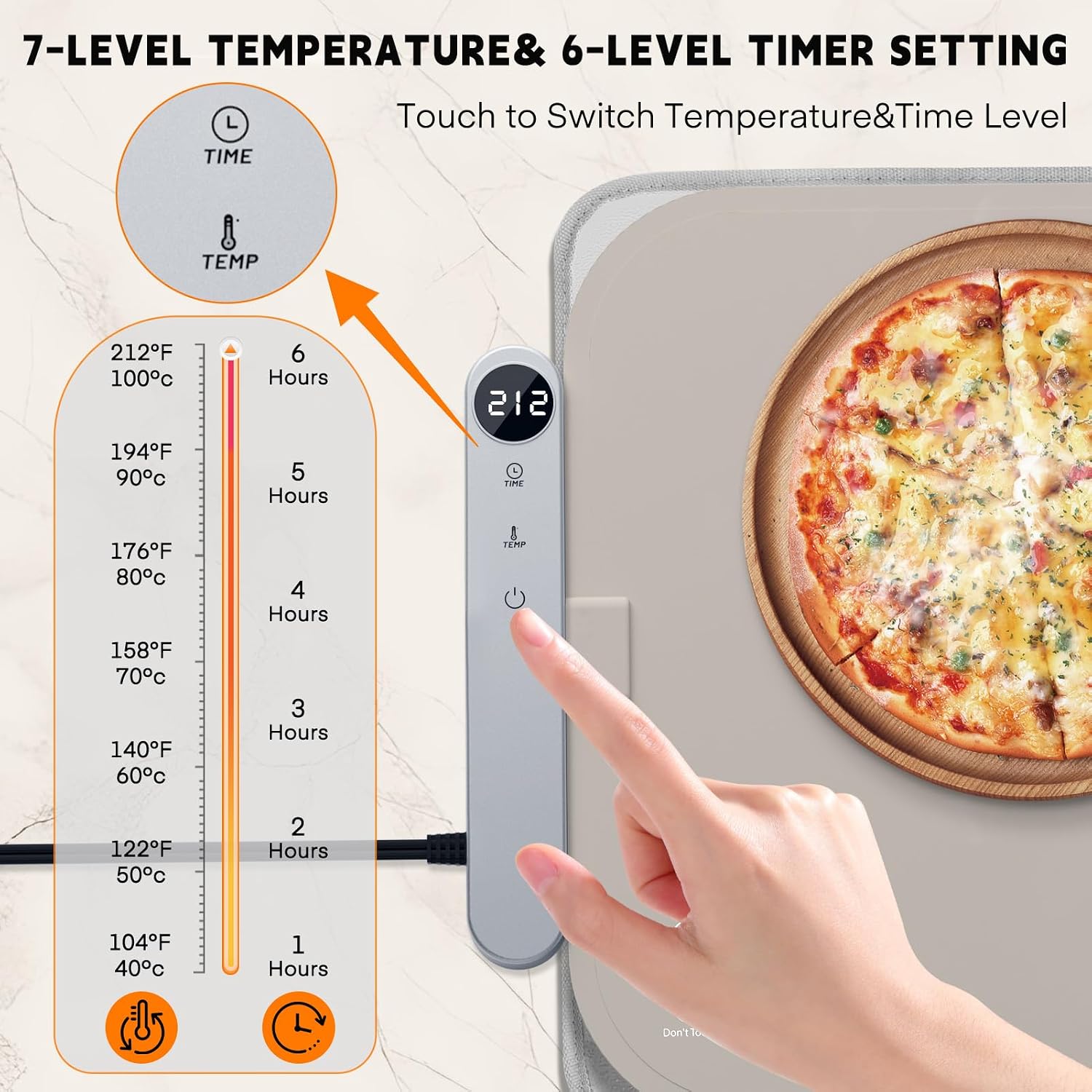 Homelove Warming Mat for Food - Electric Warming Tray with 7-Level Temp Settings & 6 Hours Timer. Full Surface Graphene Heating. Waterproof Dishwasher-Friendly Food Warmer for Parties. Kitchen (Khaki)