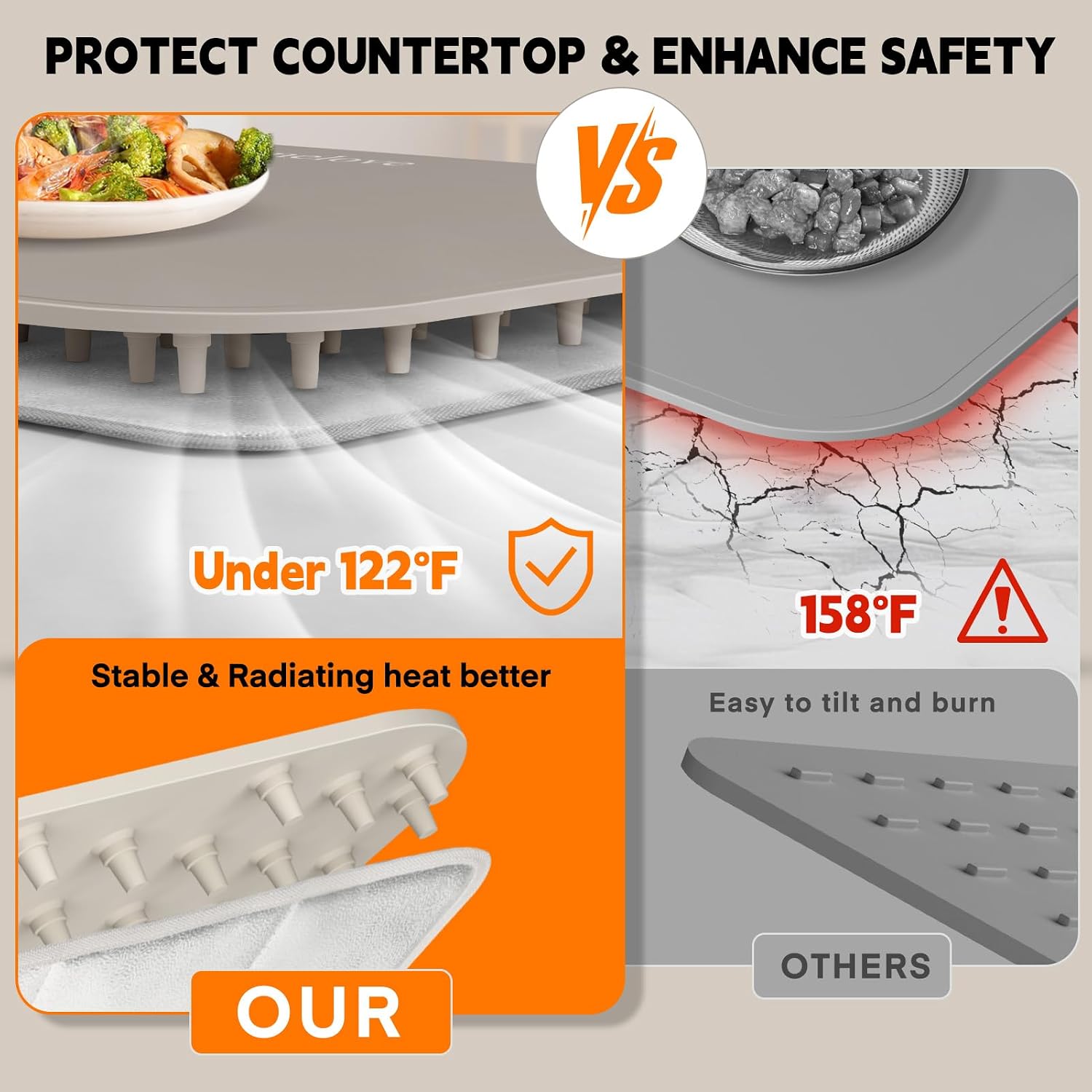 Homelove Warming Mat for Food - Electric Warming Tray with 7-Level Temp Settings & 6 Hours Timer. Full Surface Graphene Heating. Waterproof Dishwasher-Friendly Food Warmer for Parties. Kitchen (Khaki)