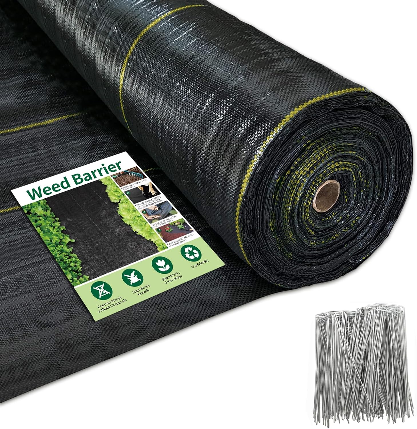 Sunocity 8ft x 300ft Durable Weed Barrier Fabric. 3.2oz Heavy-Duty Landscaping Fabric. Permeable Ground Cover for Garden. Lawn. and Outdoor Projects. Easy to Install. with 90 Staples