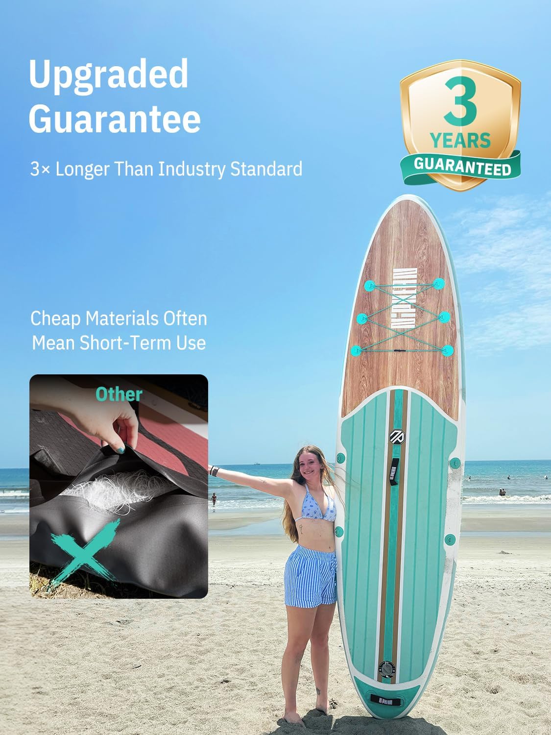 Niphean Inflatable Stand Up Paddle Board with SUP Accessories.Green Wood | 10'6'' SUP. Anti-Slip EVA Deck. 450 lbs Capacity Inflatable Paddle Boards for Adults & Youth of All Skill Levels