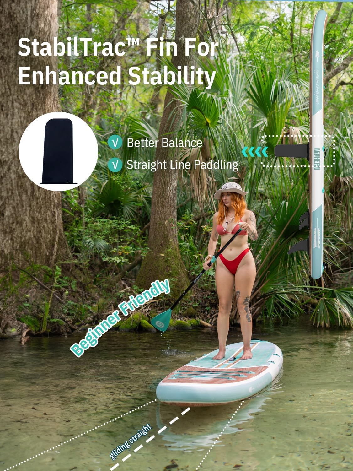 Niphean Inflatable Stand Up Paddle Board with SUP Accessories.Green Wood | 10'6'' SUP. Anti-Slip EVA Deck. 450 lbs Capacity Inflatable Paddle Boards for Adults & Youth of All Skill Levels
