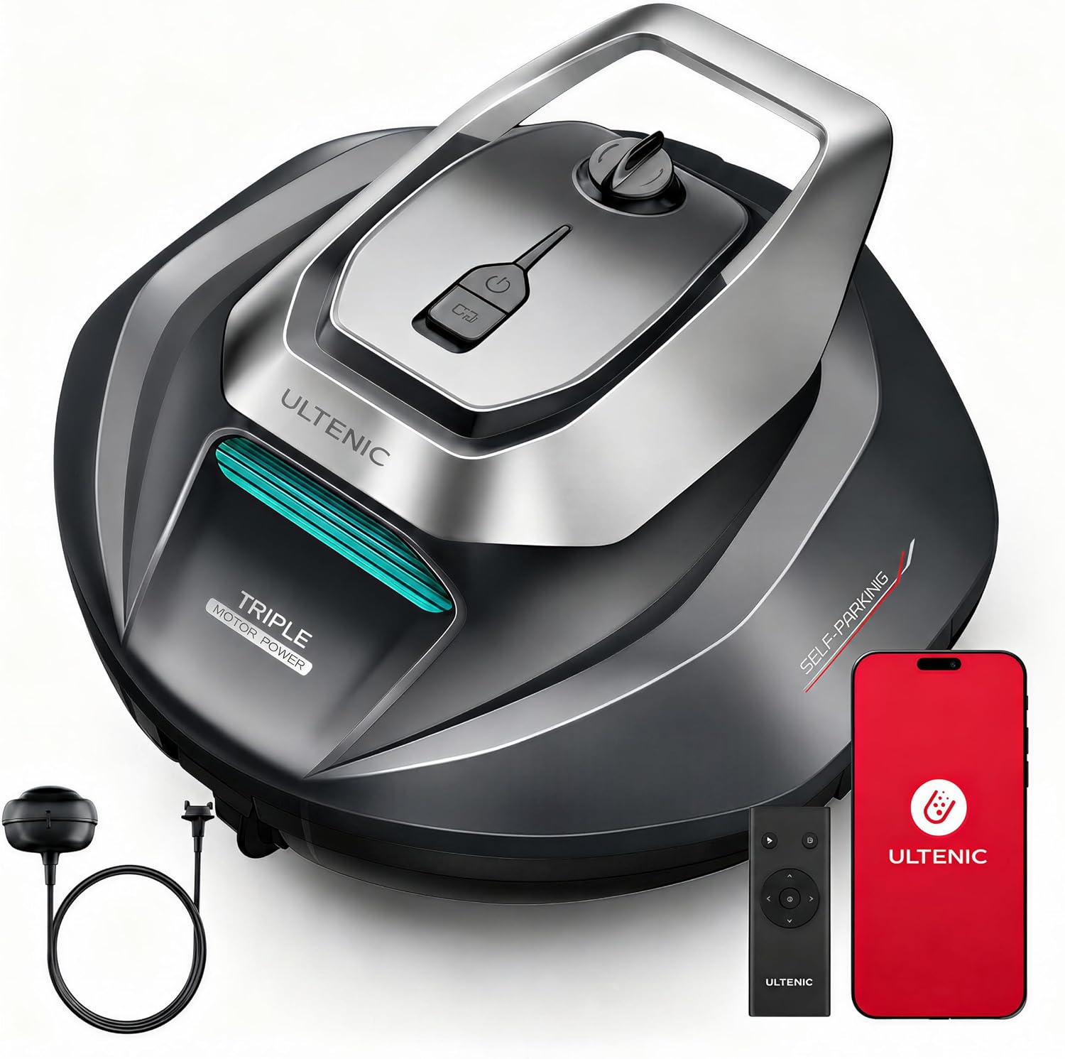 Ultenic Cordless Robotic Pool Cleaner with Remote&APP Control. Pool Vacuum for Above & In-Ground Pool up to 850 Sq.ft.. 90 Mins Long Runtime. Fast Charging. Self-Parking&2.5L Large Filter. Green