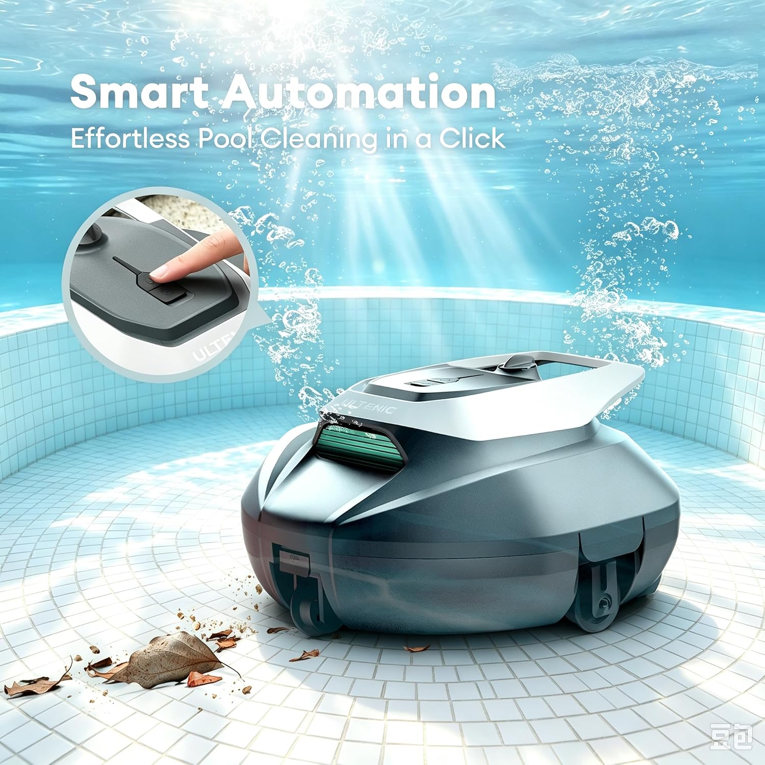 Ultenic Cordless Robotic Pool Cleaner with Remote&APP Control. Pool Vacuum for Above & In-Ground Pool up to 850 Sq.ft.. 90 Mins Long Runtime. Fast Charging. Self-Parking&2.5L Large Filter. Green